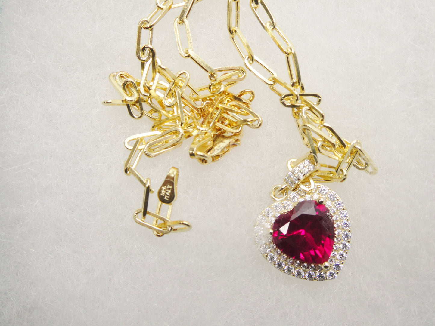 real 925 sterling silver heart red color stone 14k yellow gold color finish