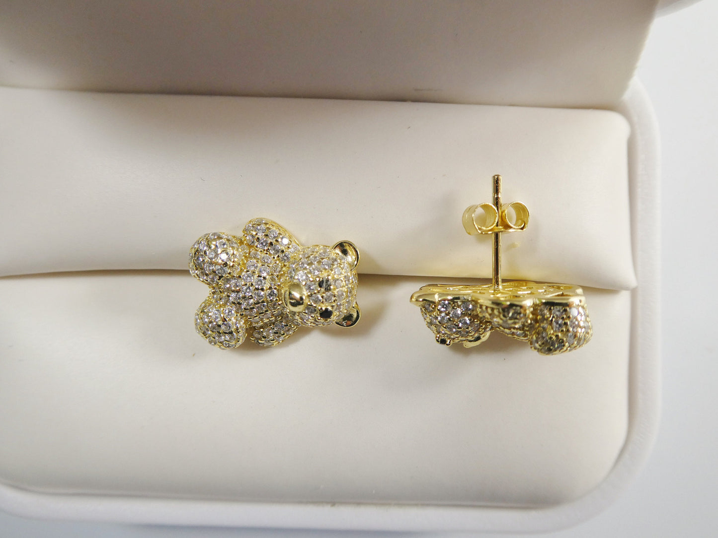 real 925 sterling silver small teddy bear push post earring