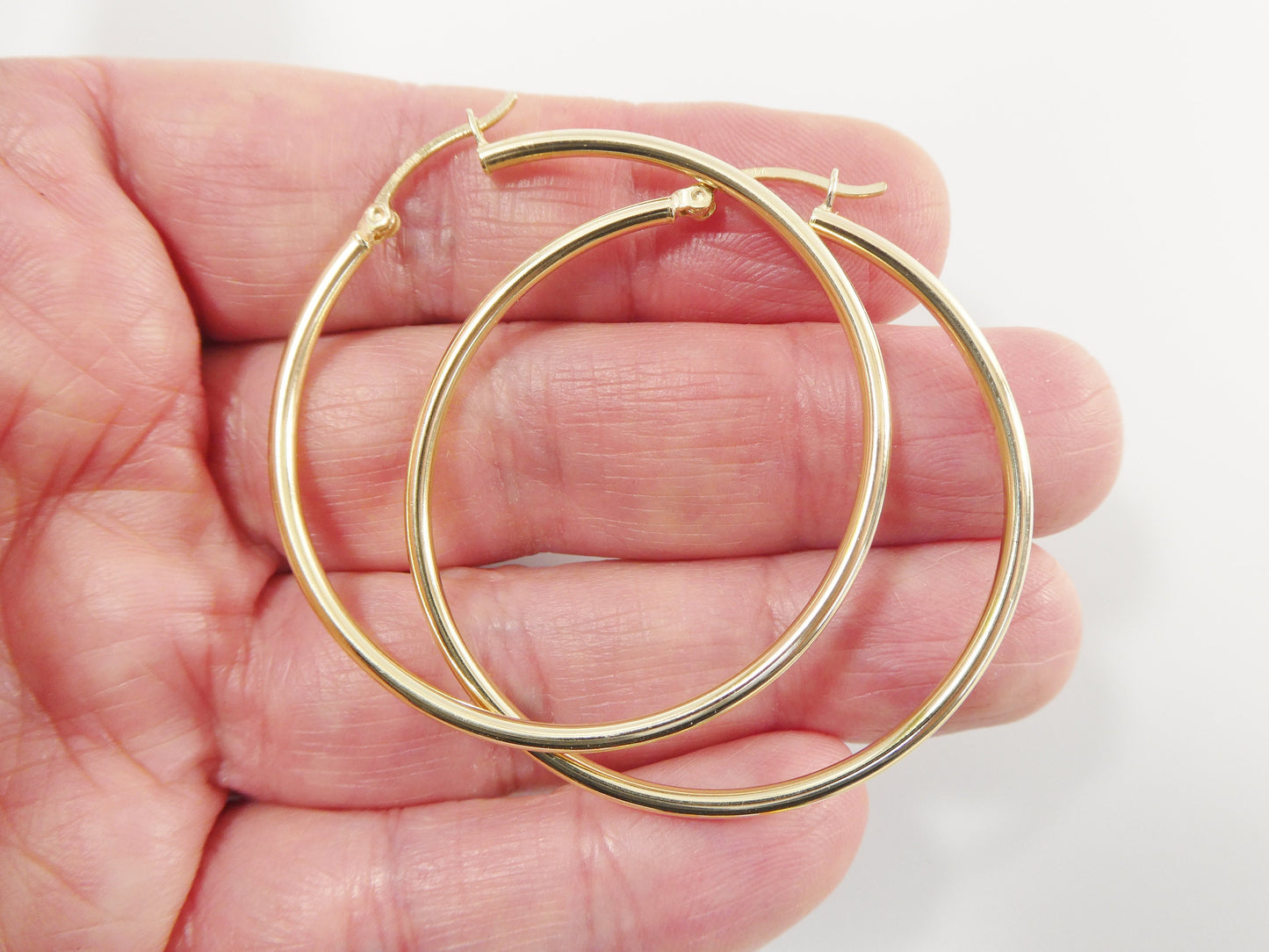 real 10k solid yellow gold plain high polish 45mm hoop earring
