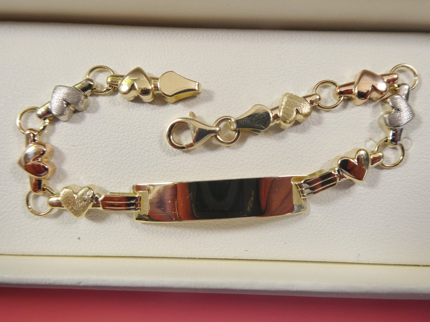 14K real solid yellow gold heart 5.5 inch baby ID bracelet