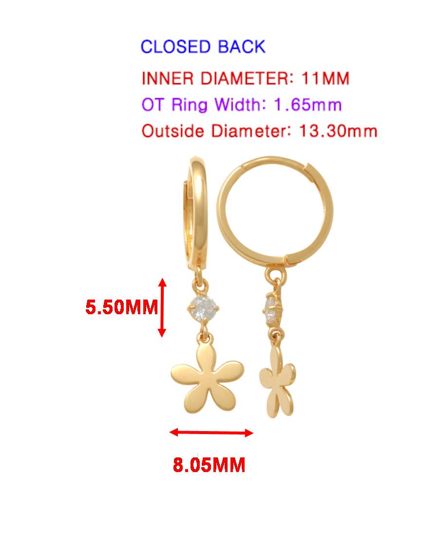 real 10k solid yellow gold floral hoop huggie earring