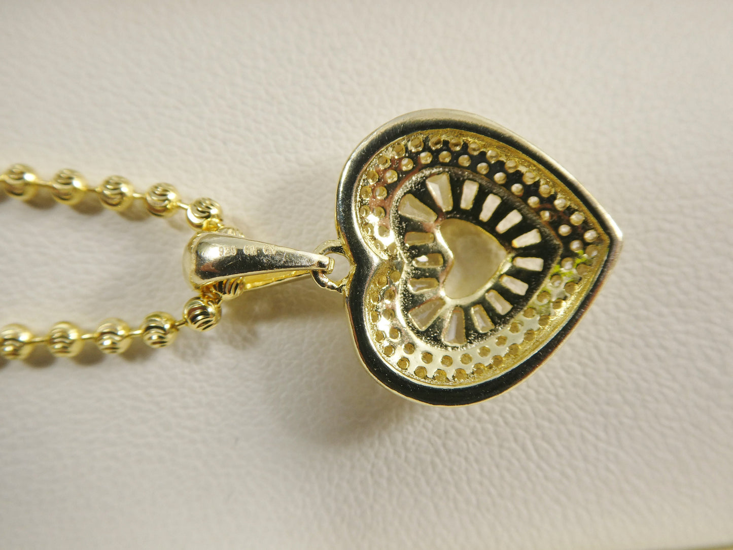 real 925 sterling silver 14k yellow / silver color moon cut chain and baguette setting heart