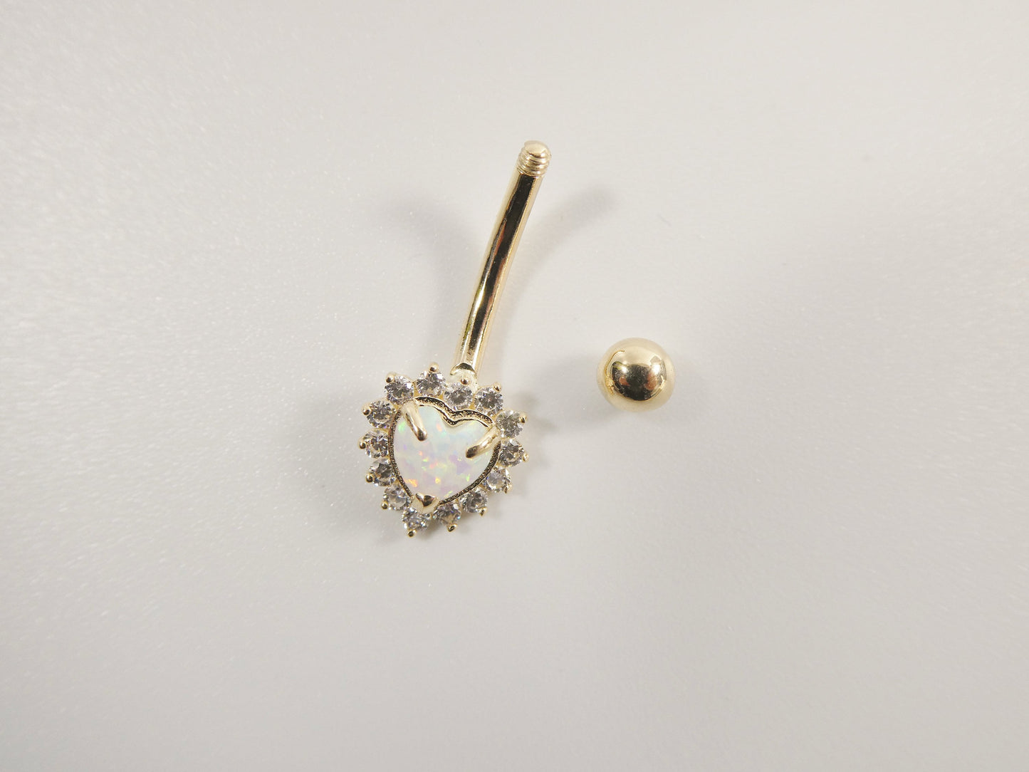14k real solid yellow gold heart opal belly button ring piercing