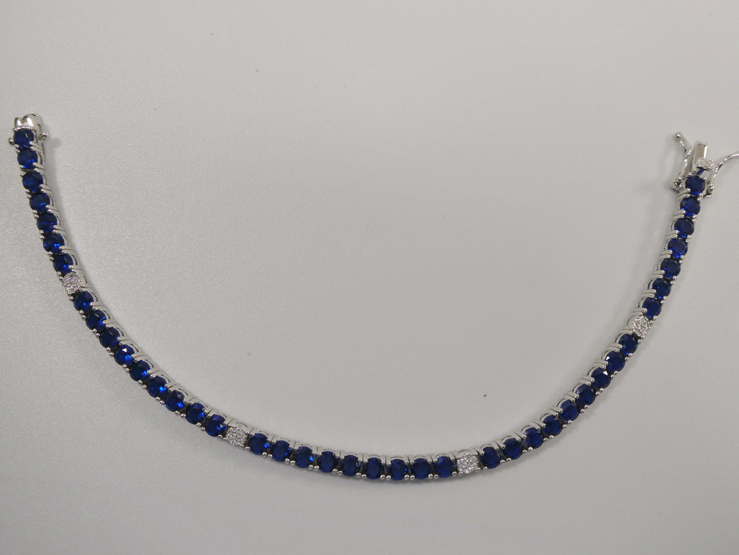 Real 925 sterling silver sapphire spinel tennis bracelet box lock clasp