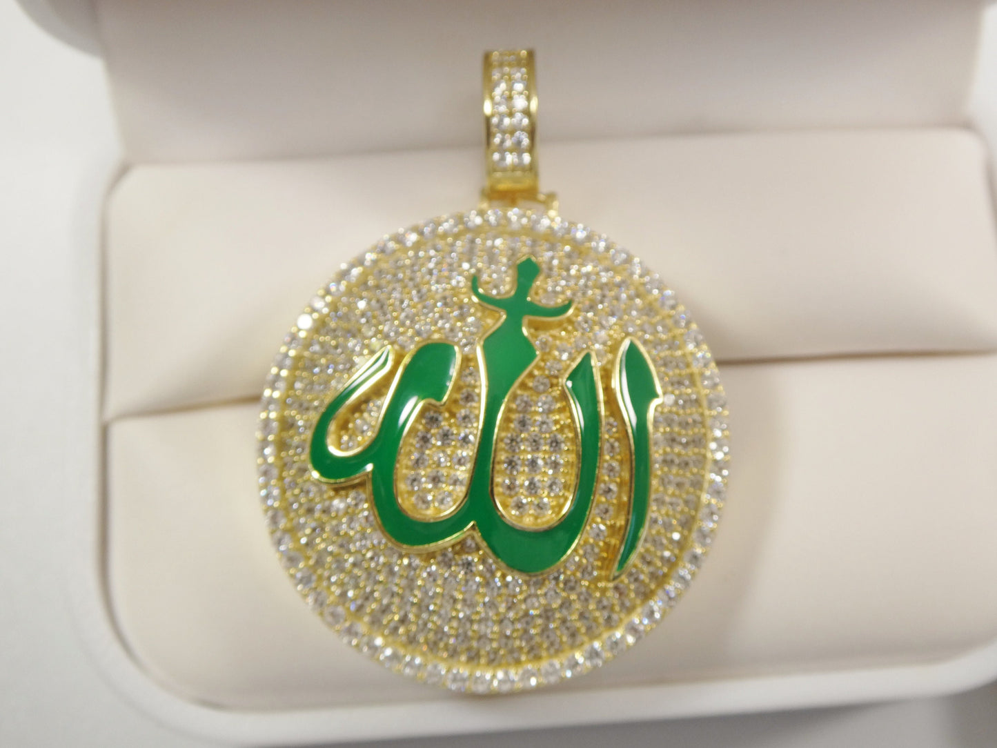 real sterling silver Allah Muslim pendent full ice stone charm