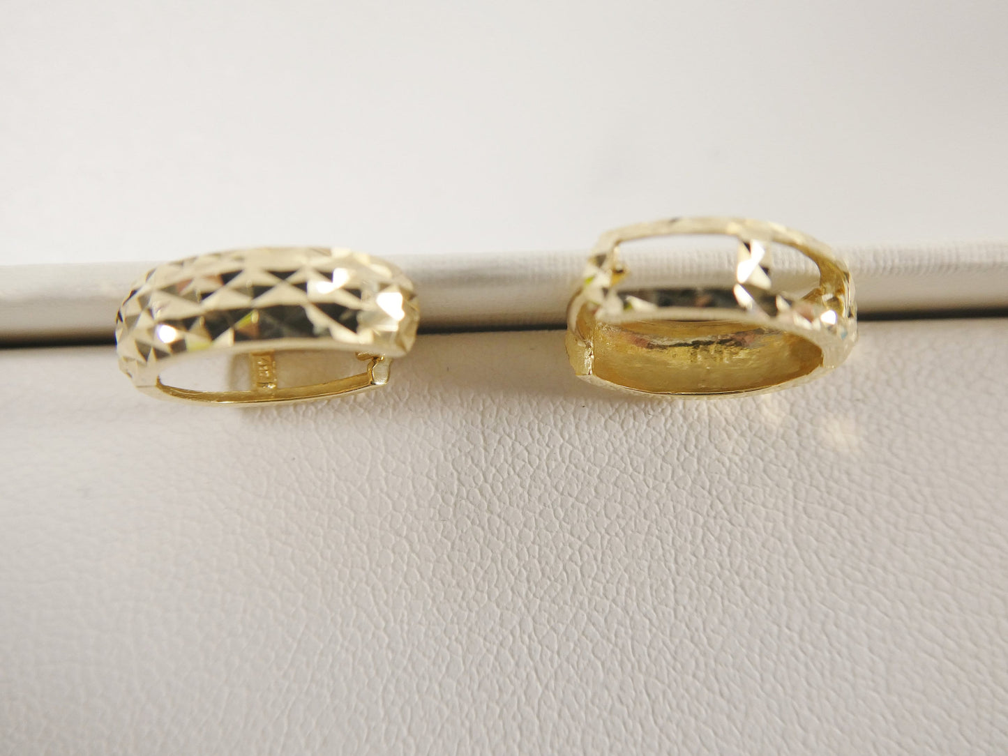 real 10k solid yellow gold diamond cut 13m hoop huggie earrings