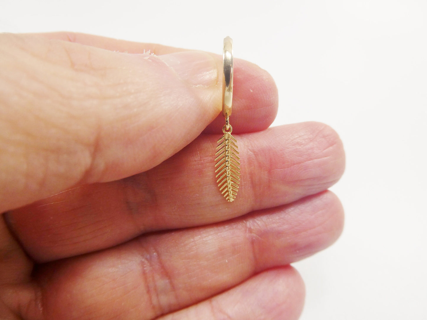 10k real yellow gold wheat dangle plain huggie earring