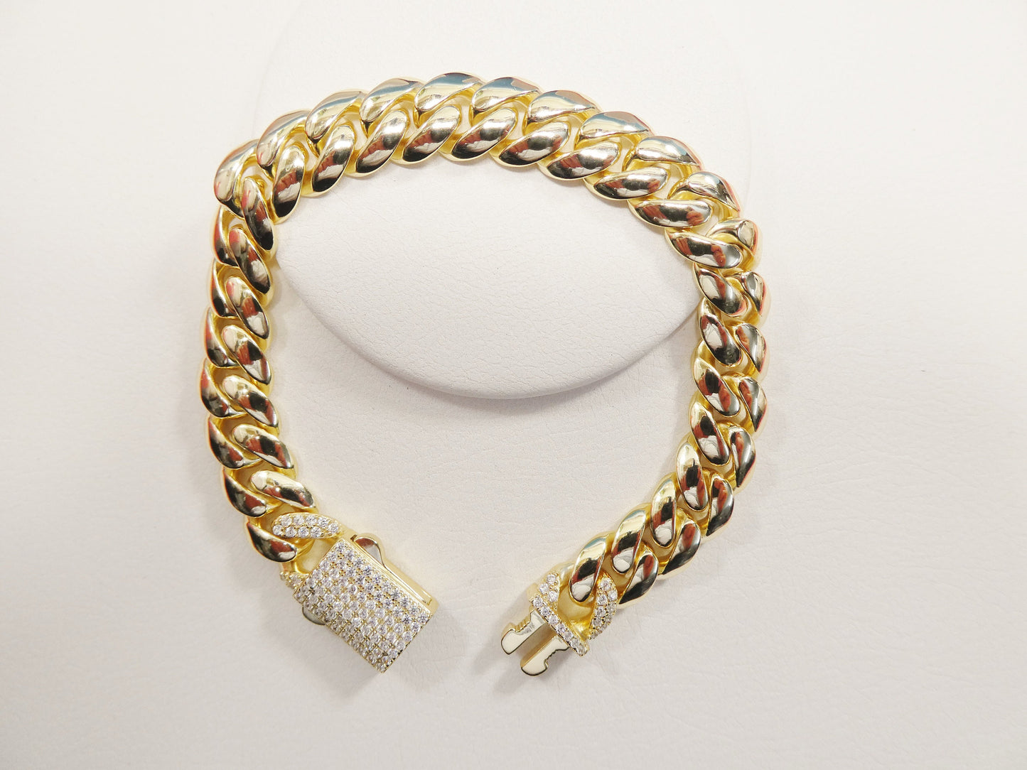 10MM real solid 925 sterling silver yellow gold color Monaco bracelet