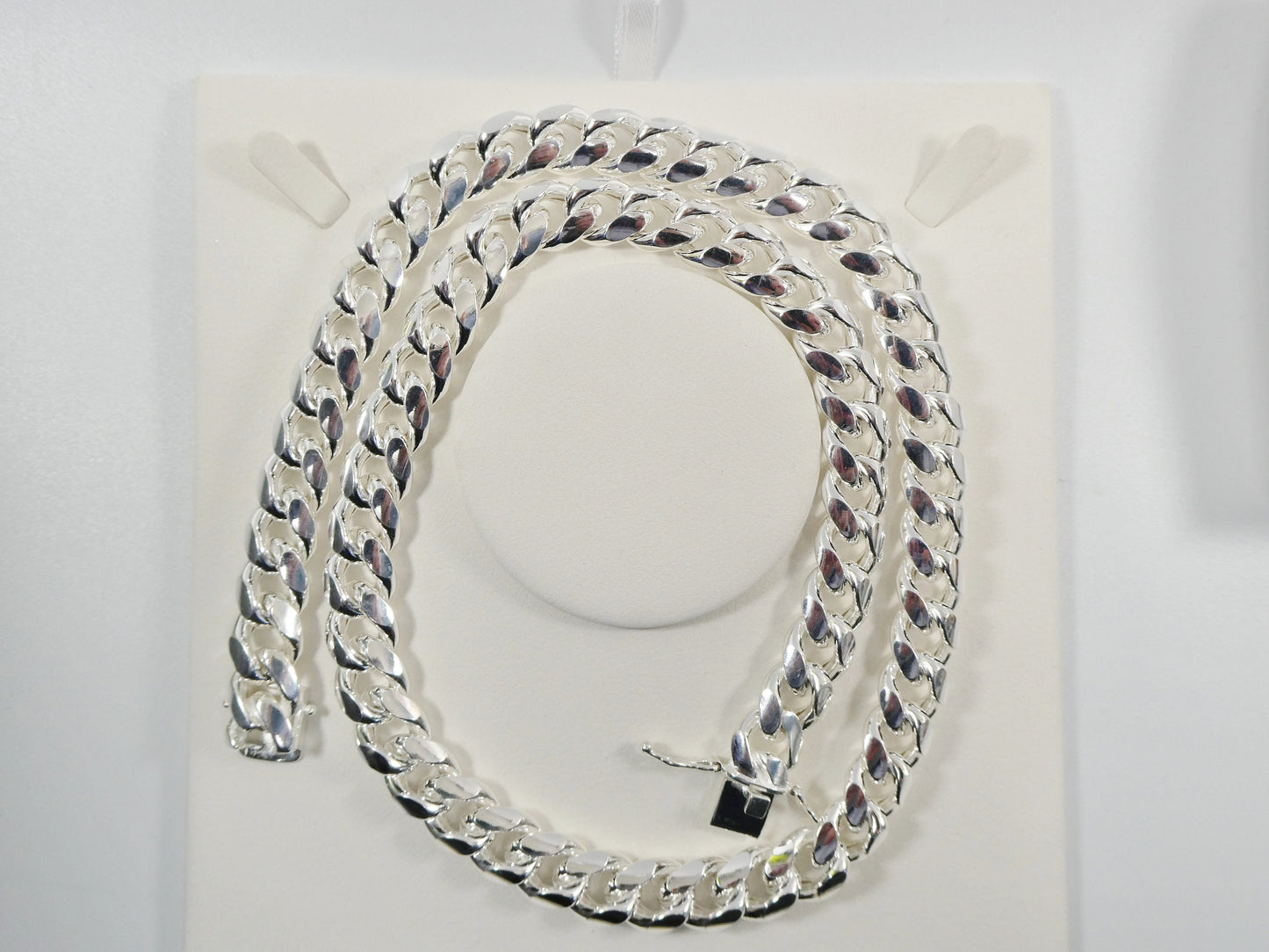 real 12mm 925 sterling silver Miami semi solid link chain box lock clasp