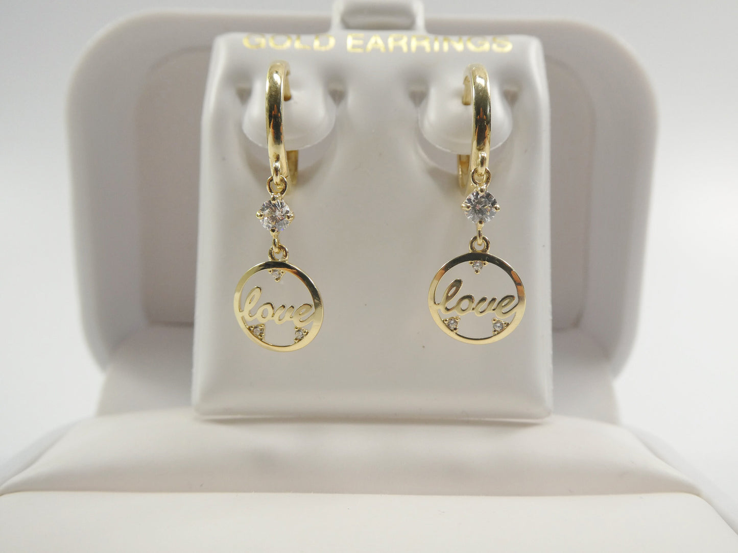 10k real yellow gold love dangle plain huggie earring