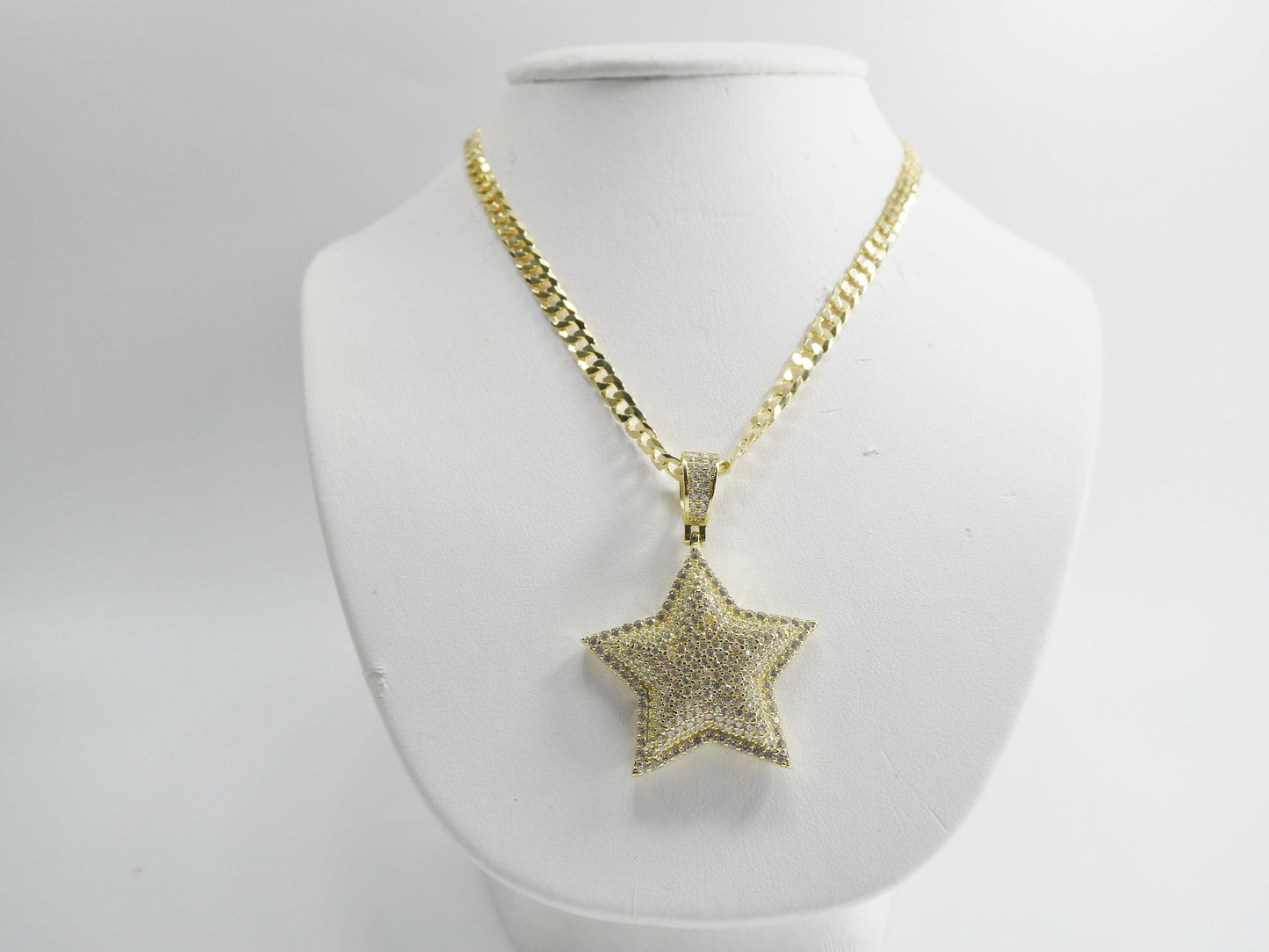 14k yellow gold color tone chain and star charm pendent over real 925 sterling silver