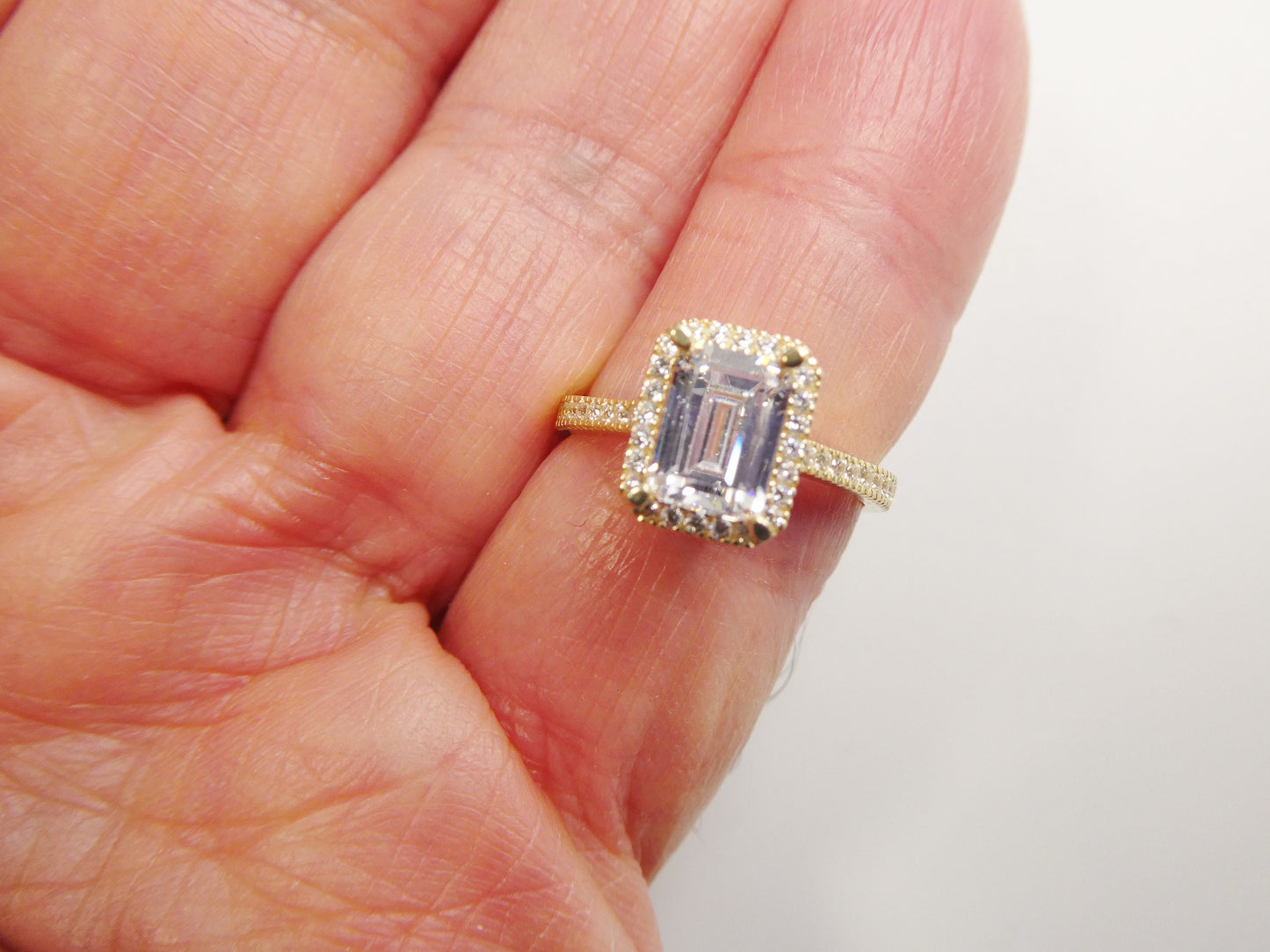 14k real solid yellow gold engagement emerald cut cubic zirconia ring