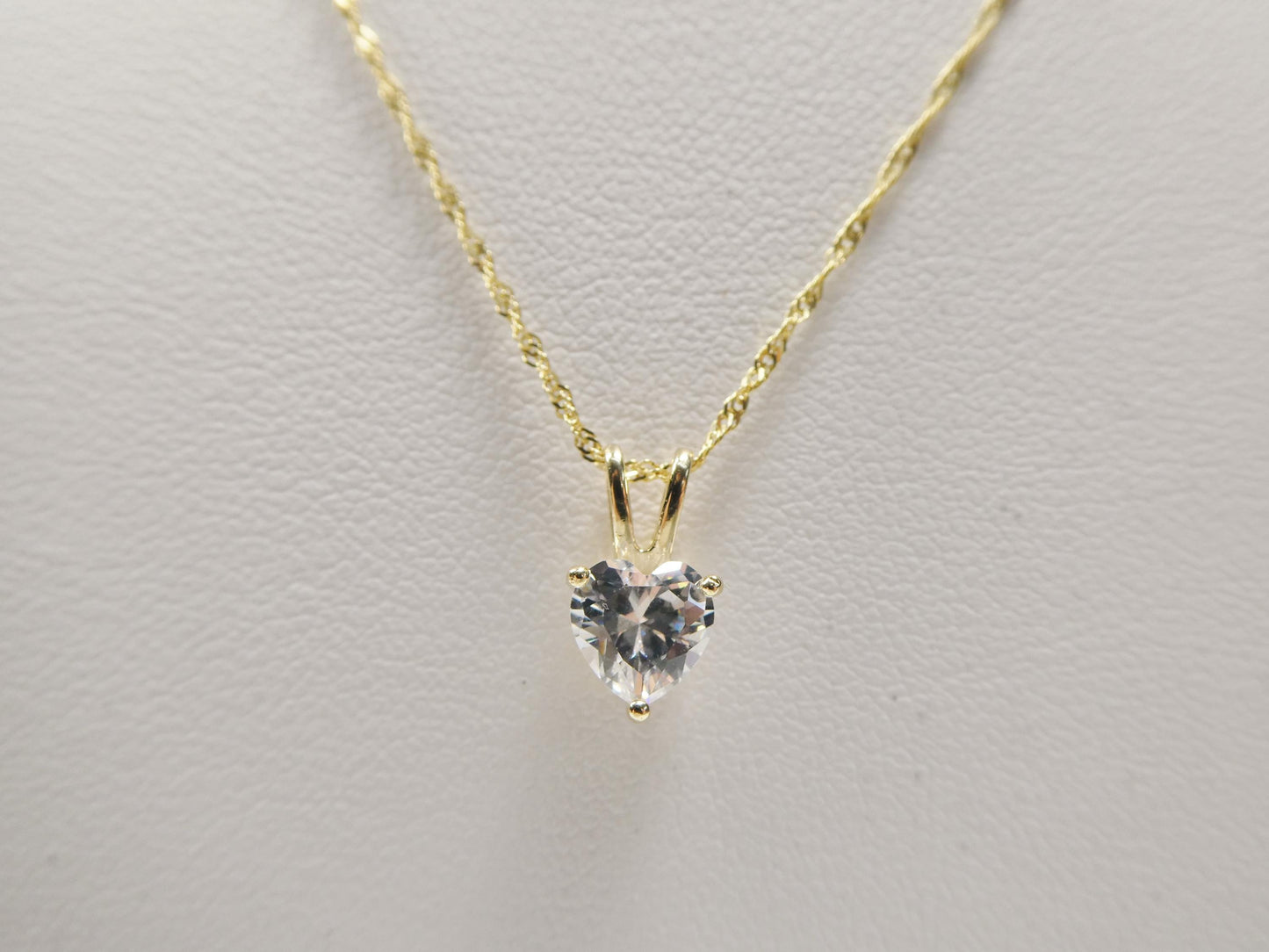 10k real solid yellow gold 16 inch chain and heart solitaire pendent set