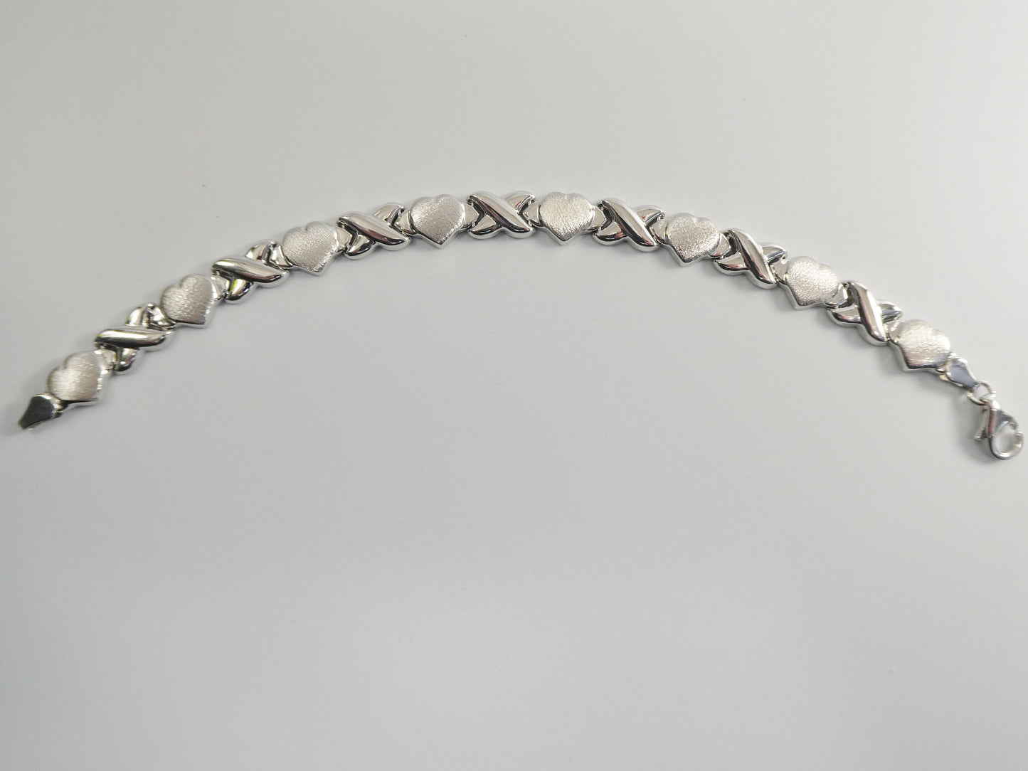 REAL 925 STERLING SILVER 6.5 / 7 / 8 / 10 inch xoxo satin heart super high polish bracelet