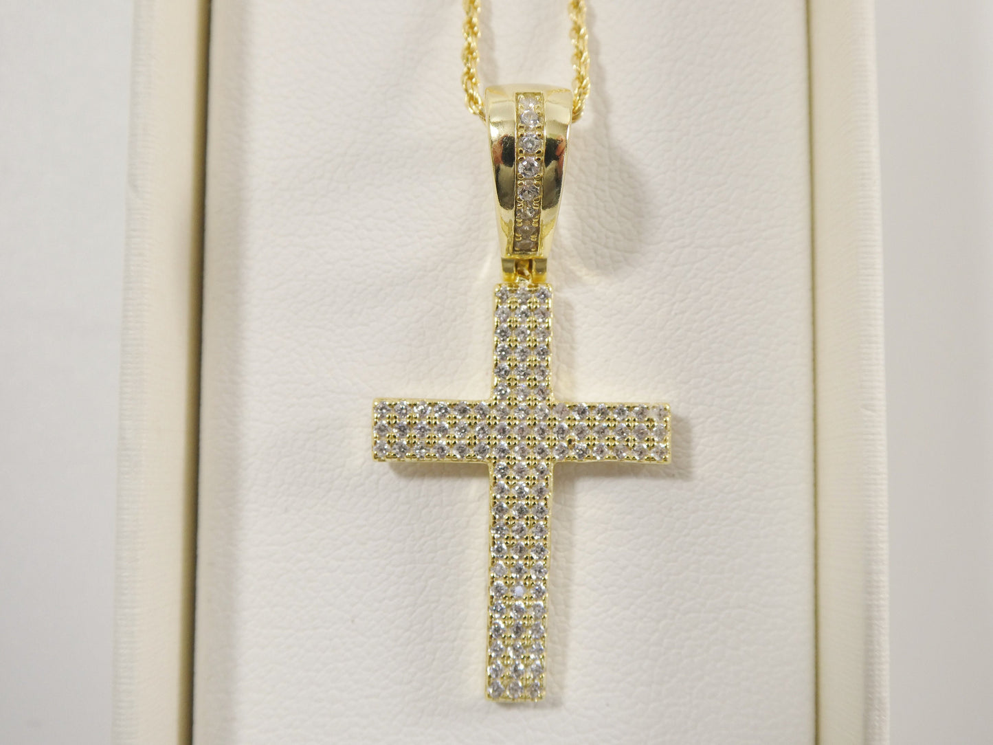 real 925 sterling silver 14k yellow / silver color 18 inch robe chain and cross pendent