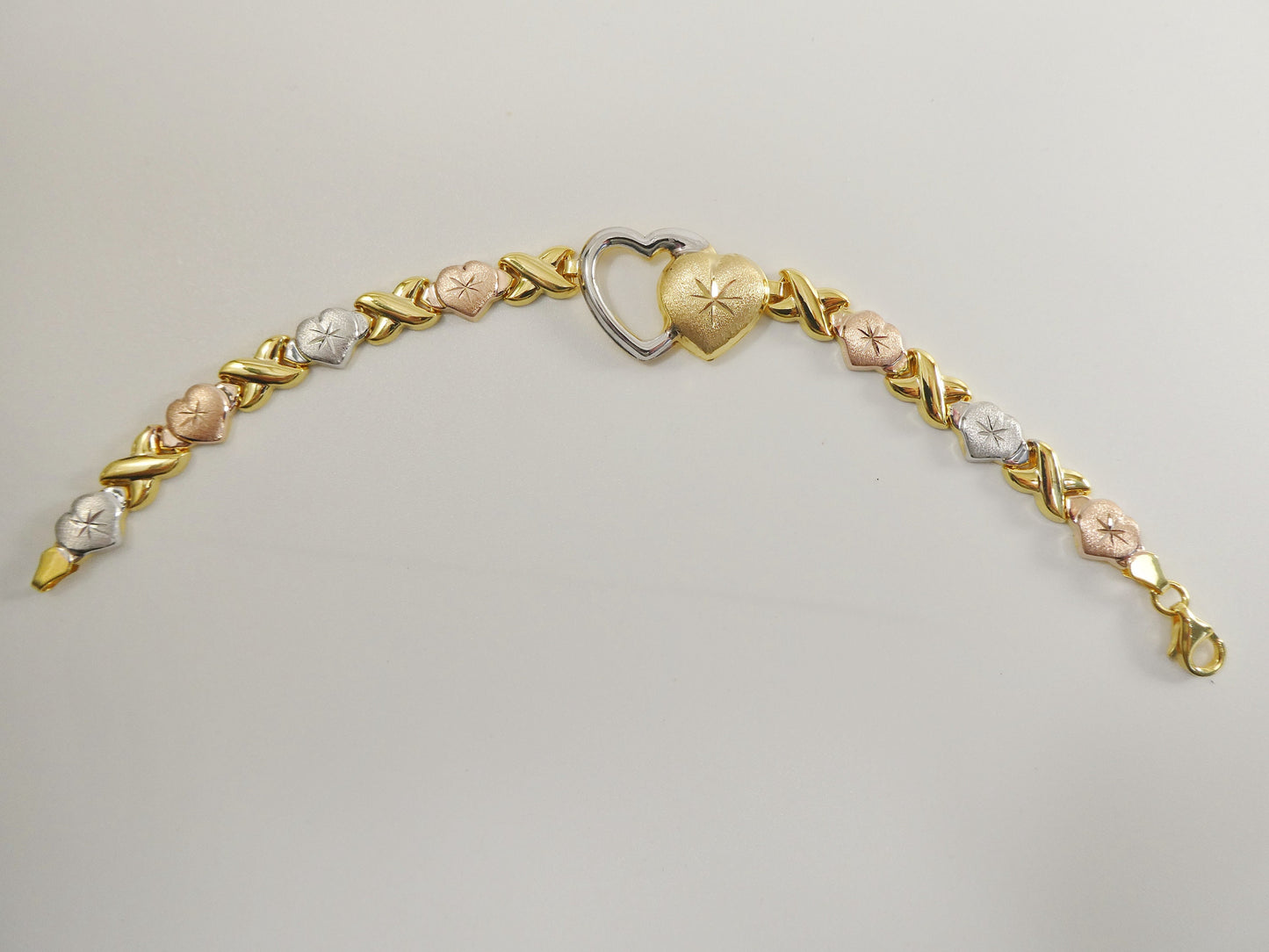 real 925 sterling silver double heart xo heart tri color set necklace and bracelet