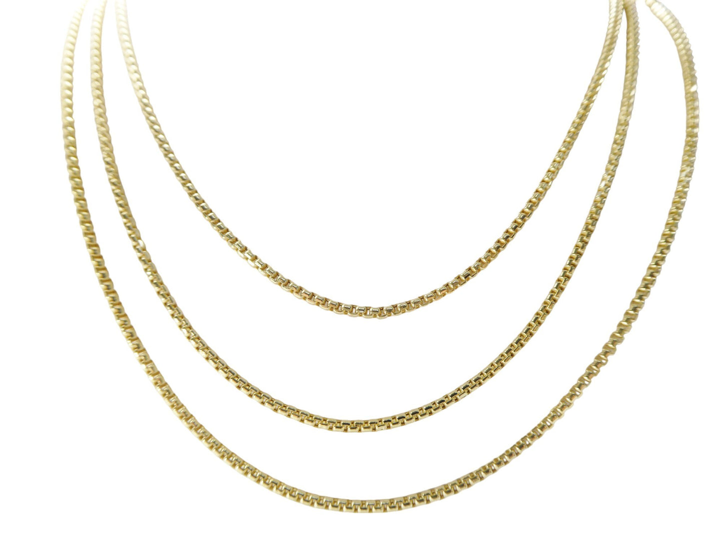 10k real solid yellow gold tiny small 2MM round box chain necklace