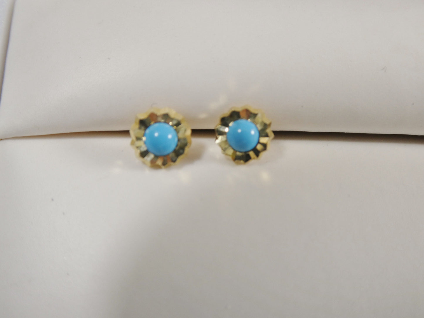 real 10k solid yellow gold small round turquoise push post stud earrings