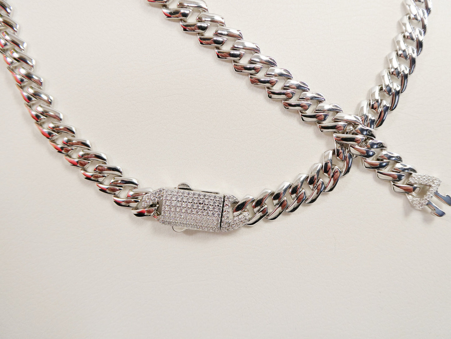 14k white gold color tone Monaco set necklace and bracelet over real 925 sterling silver