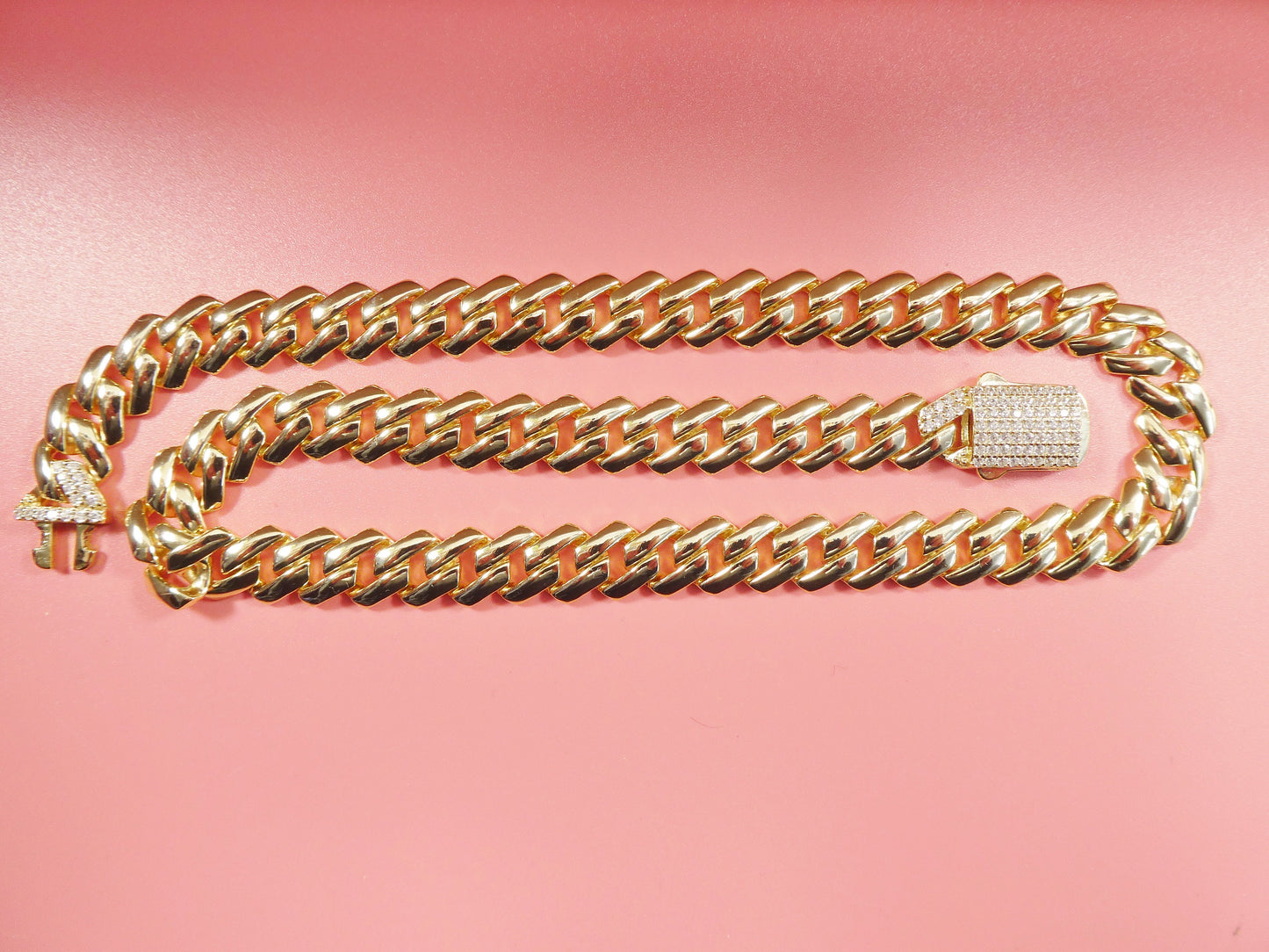 11mm real 925 sterling silver Monaco style bracelet and necklace 14k yellow gold finish