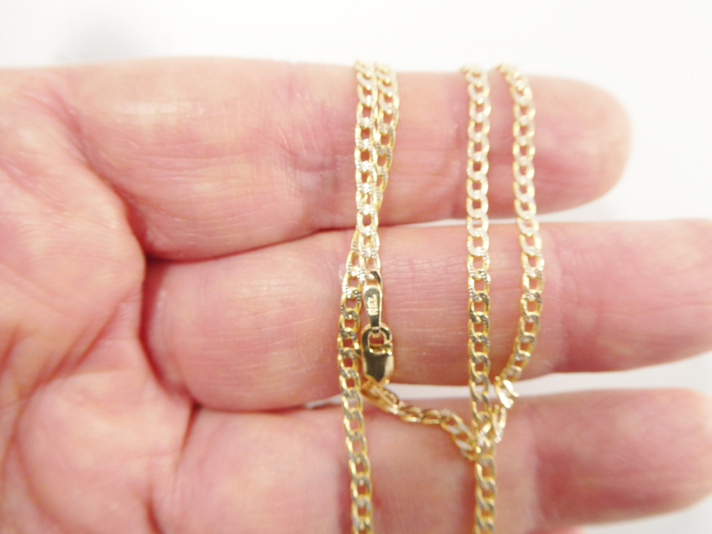 real 10k solid yellow gold two tone curb chain