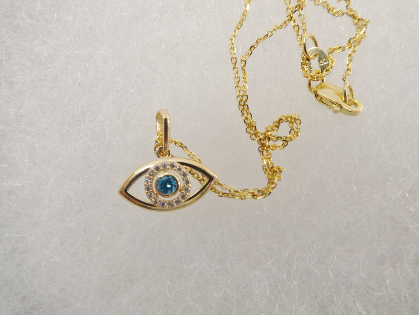 14k real solid yellow gold evil eye pendent and cable necklace