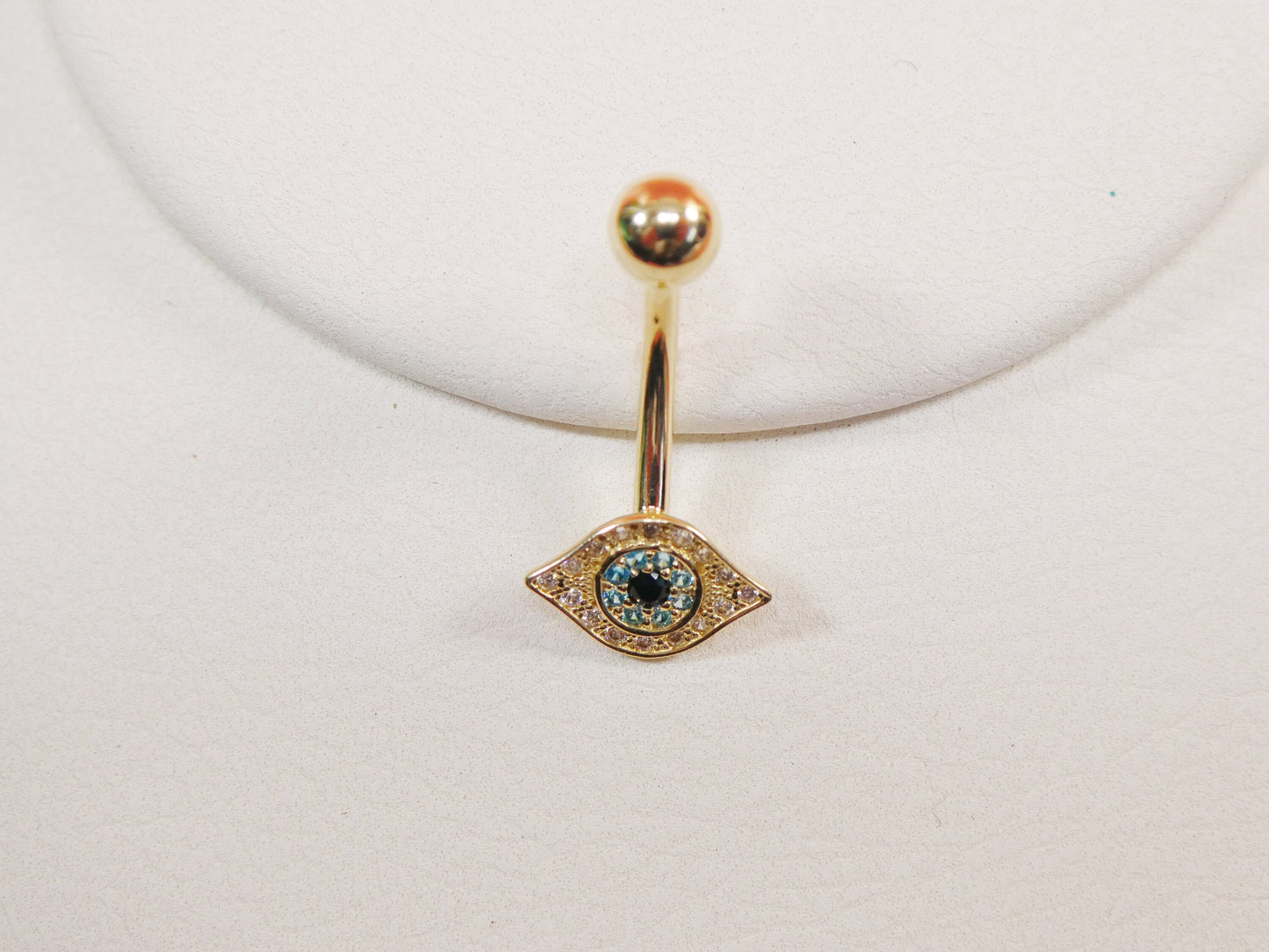 14k real solid yellow gold evil eye belly button ring piercing