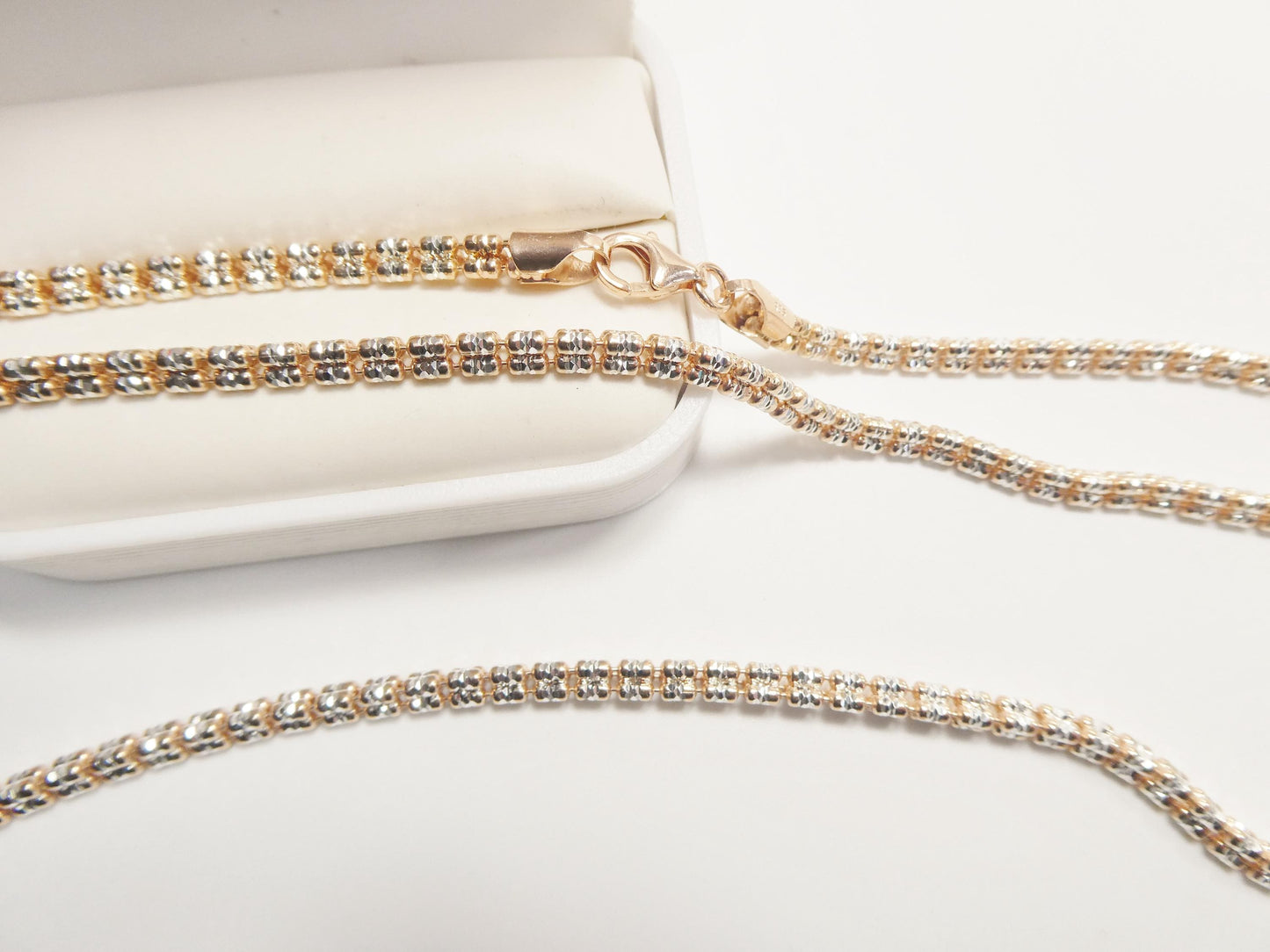 real 925 sterling silver 3 line diamond cut ice link rose gold chain necklace