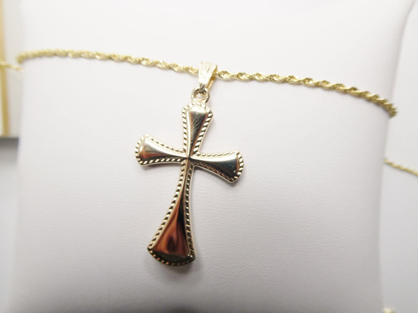 14k real solid yellow gold super high polish cross pendent and robe necklace
