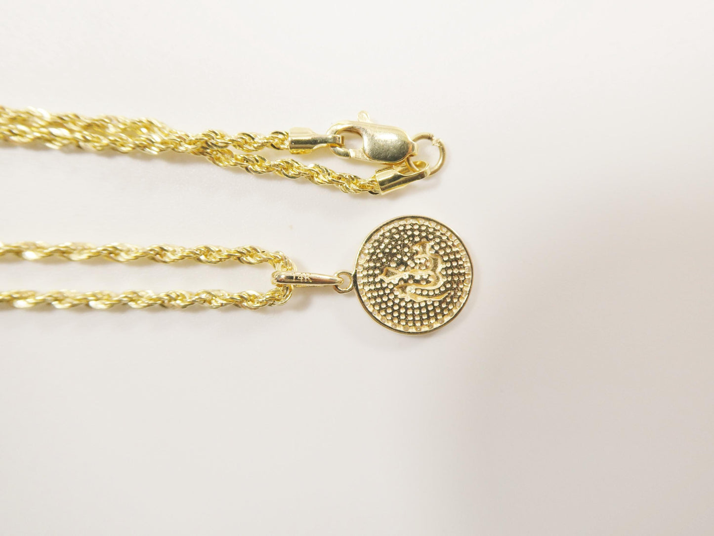 14k real solid yellow gold muslim pendent and rope necklace