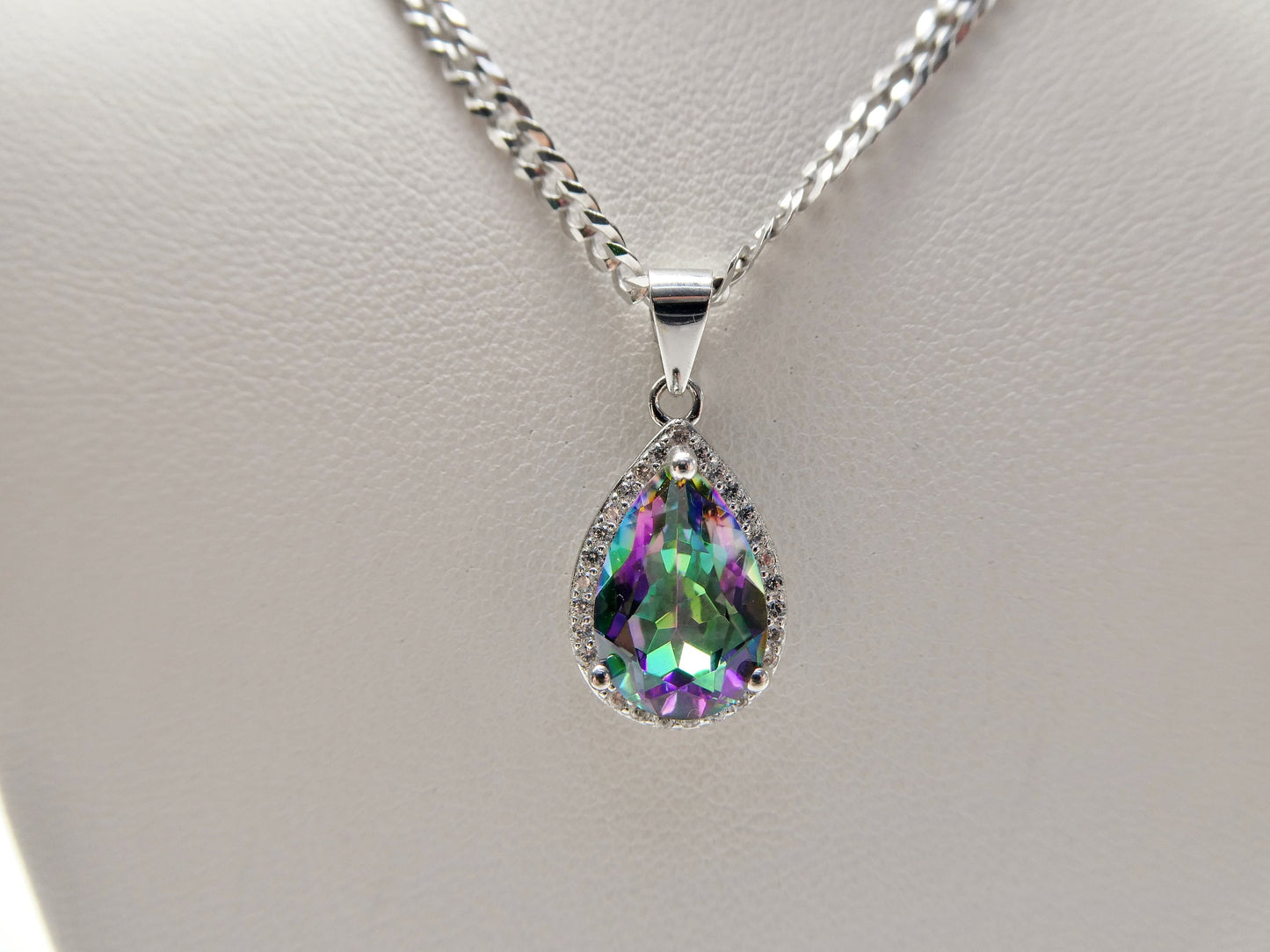 real 925 sterling silver 18 inch flat chain and genuine mystic teardrop pendent charm