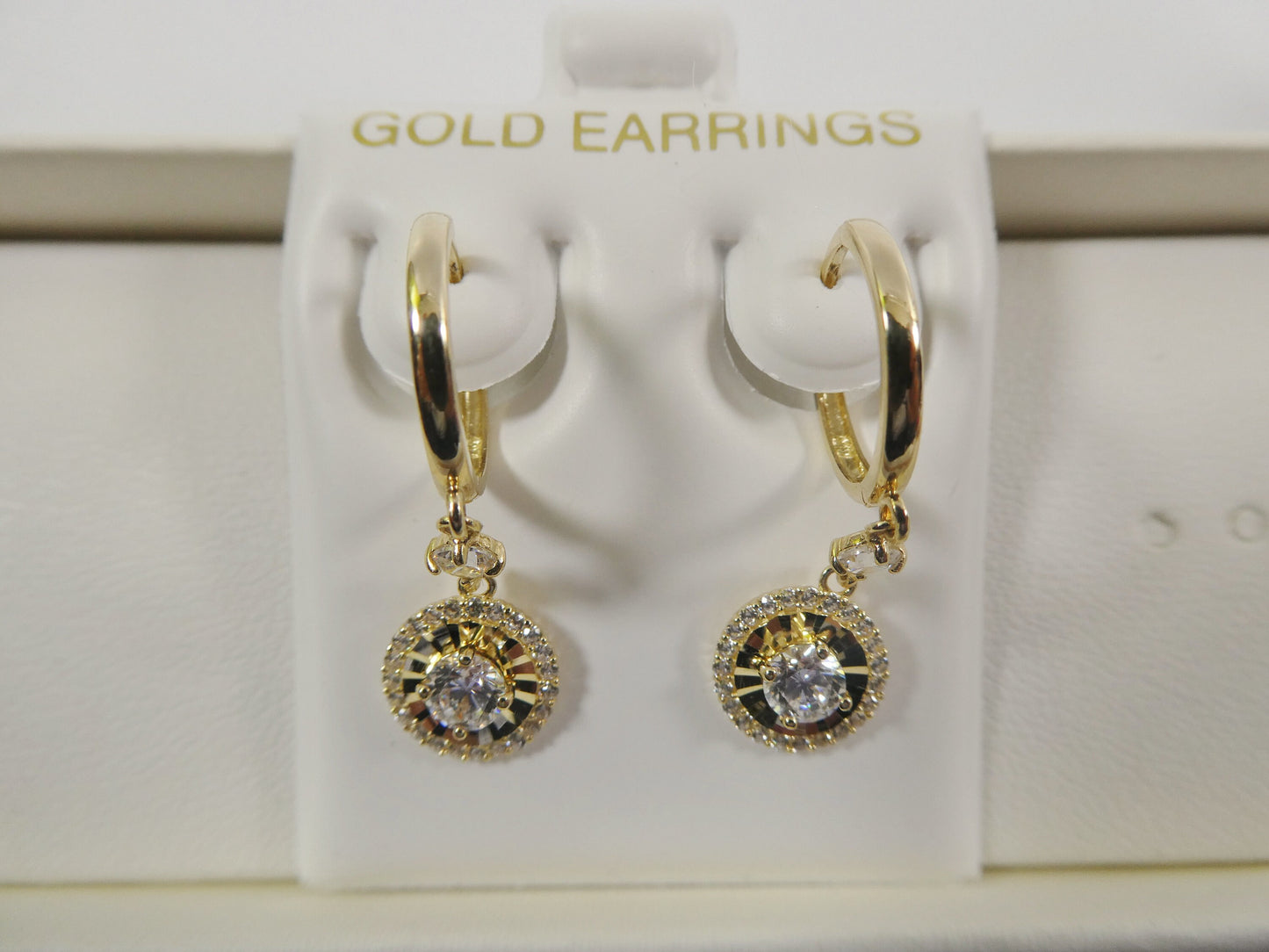 10k real yellow gold circle 4mm center dangle plain huggie earring