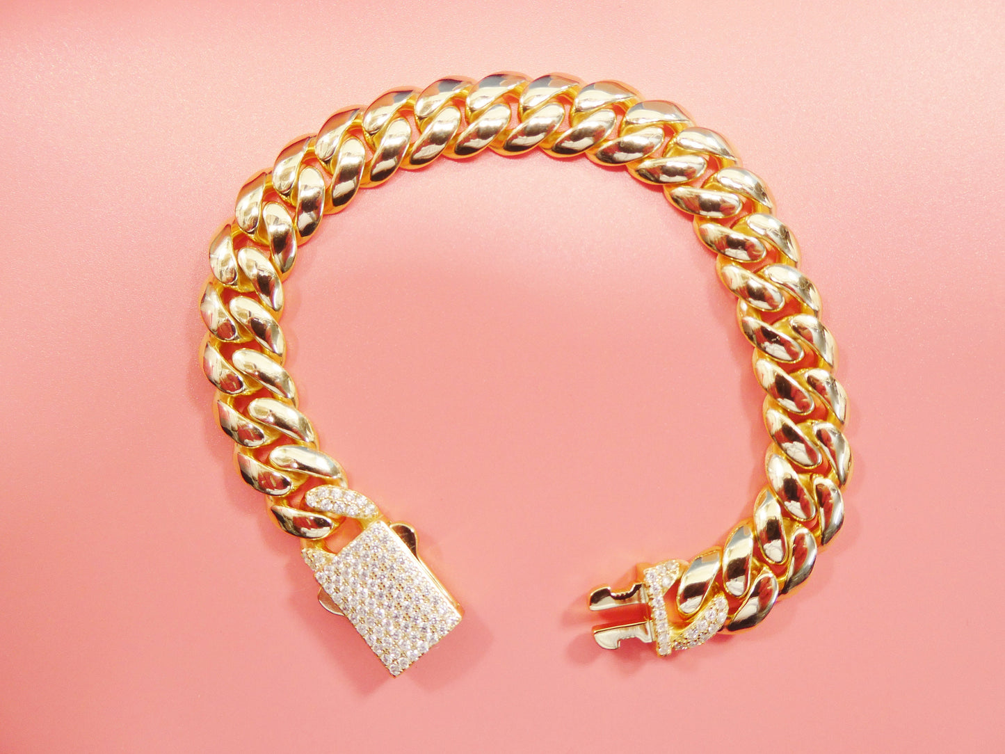 10MM real solid 925 sterling silver yellow gold color Monaco bracelet