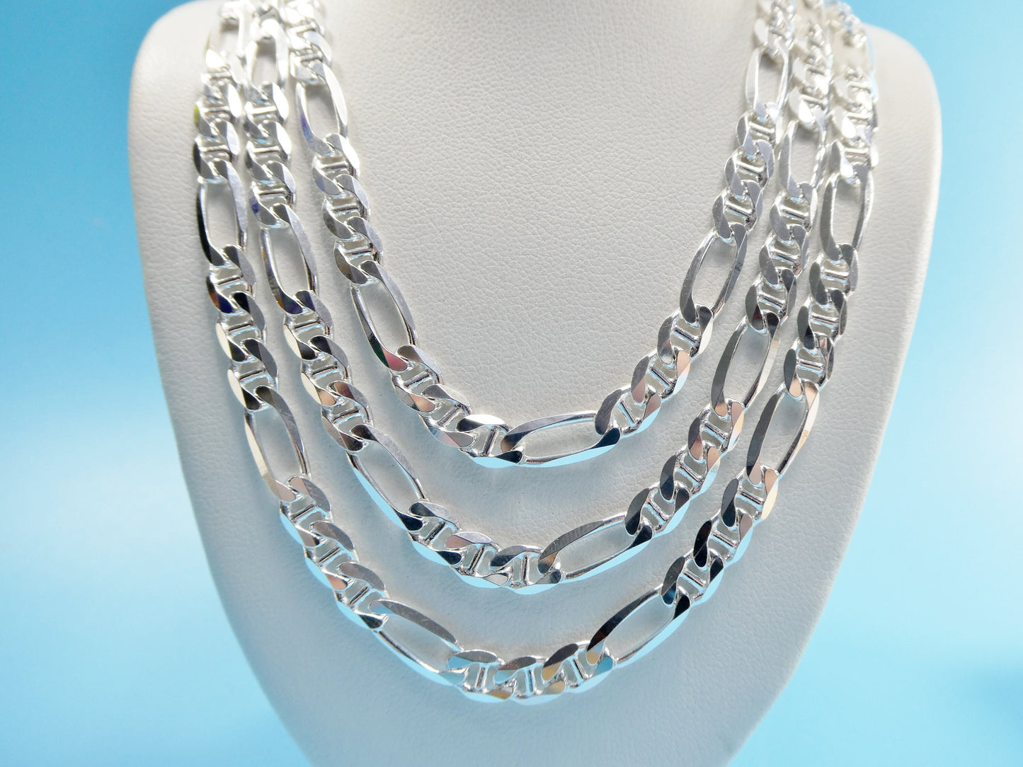 new style real 925 sterling silver 5.5MM Italian figaro / mariner solid chain lobster lock clasp