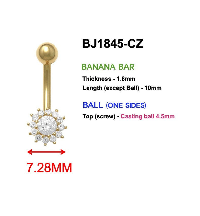 14k real solid yellow gold flower belly button ring piercing