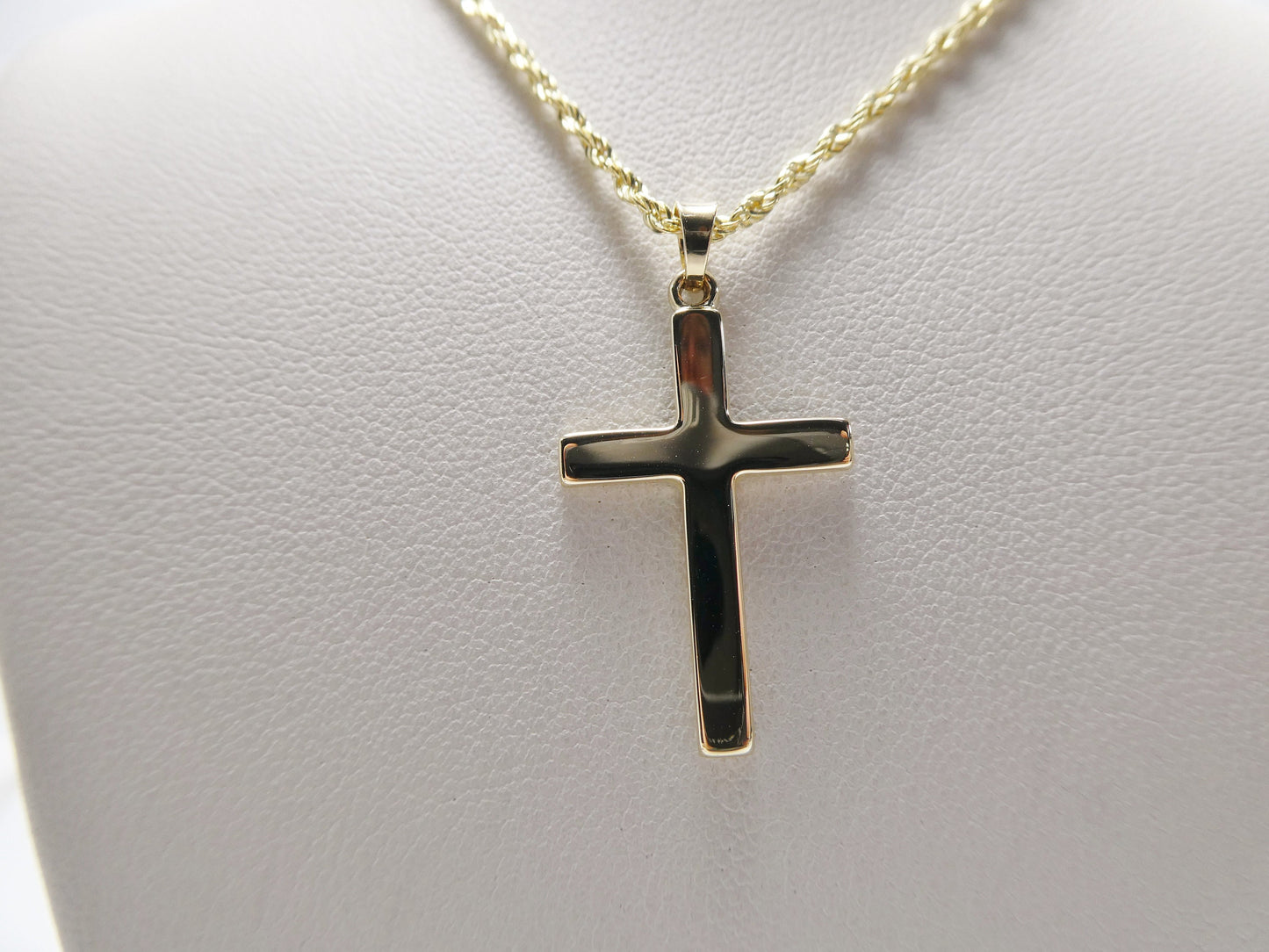 14k real solid yellow gold super polish cross pendent and robe chain necklace