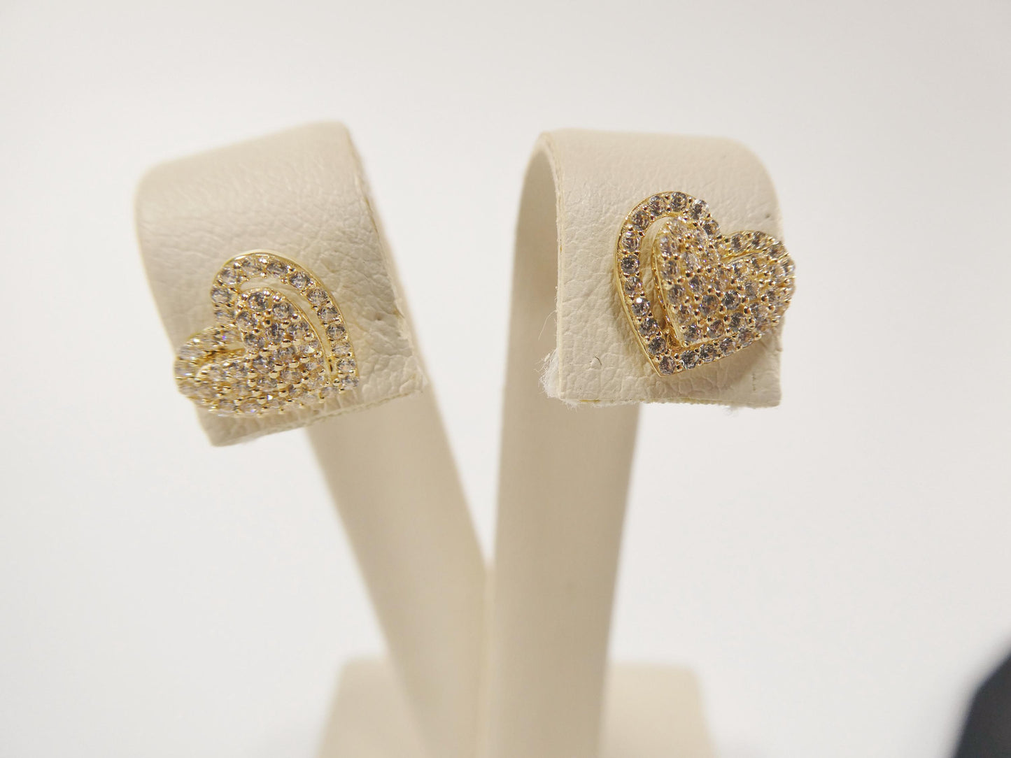 10k real solid gold double heart micro fave setting push back earrings