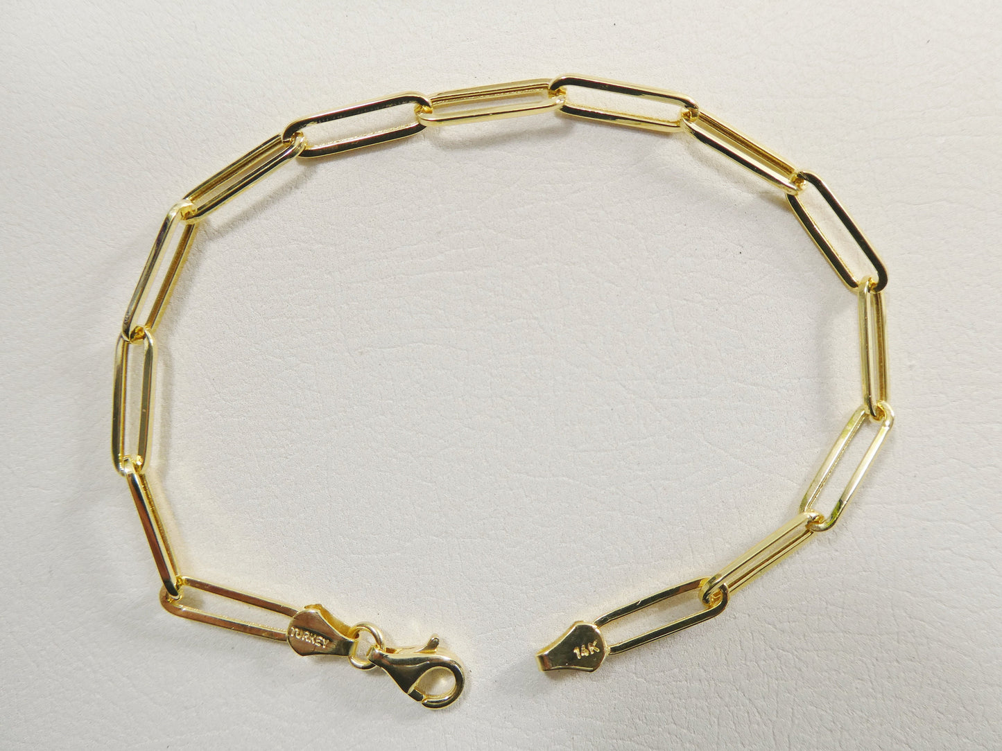 real 14k solid yellow gold paperclip 7.25 inch bracelet