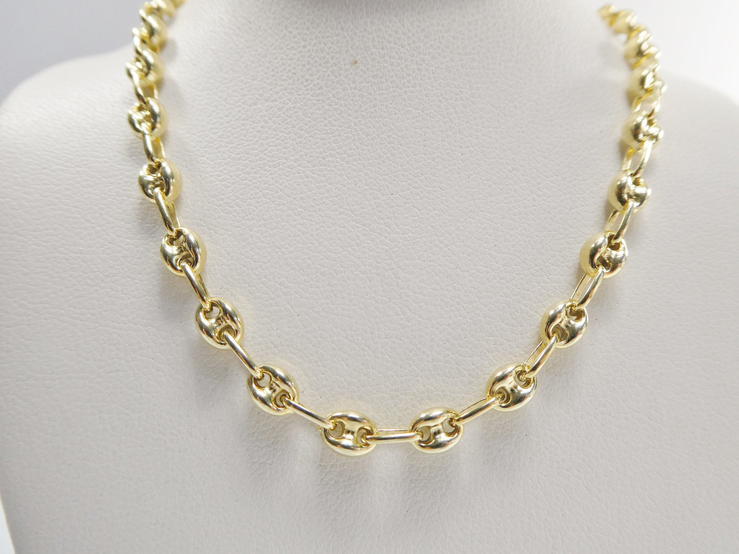 real 925 sterling silver solid anchor puff chain 14k yellow gold finish