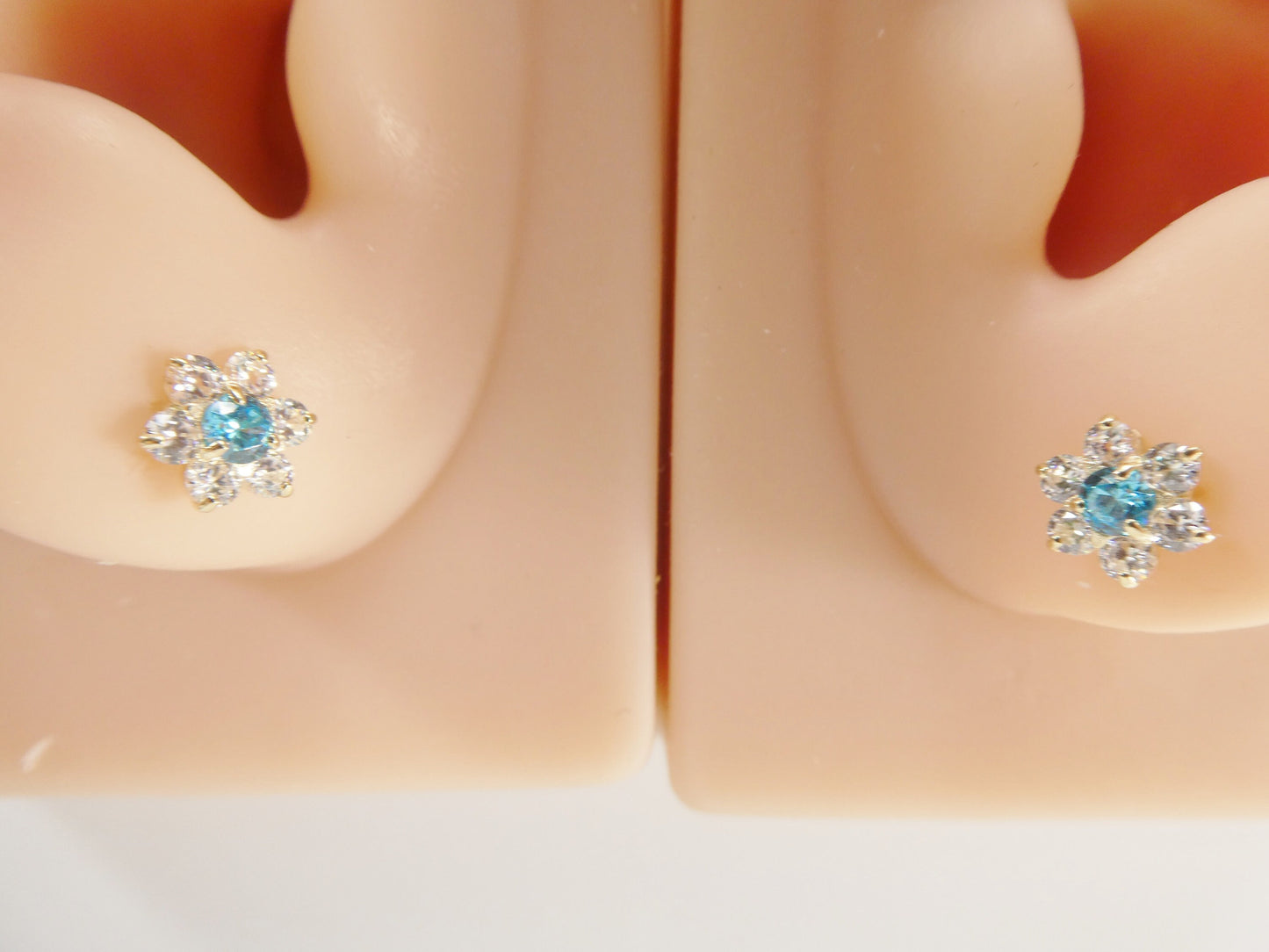 10k real solid yellow gold birthstone screw back earrings large flower shape