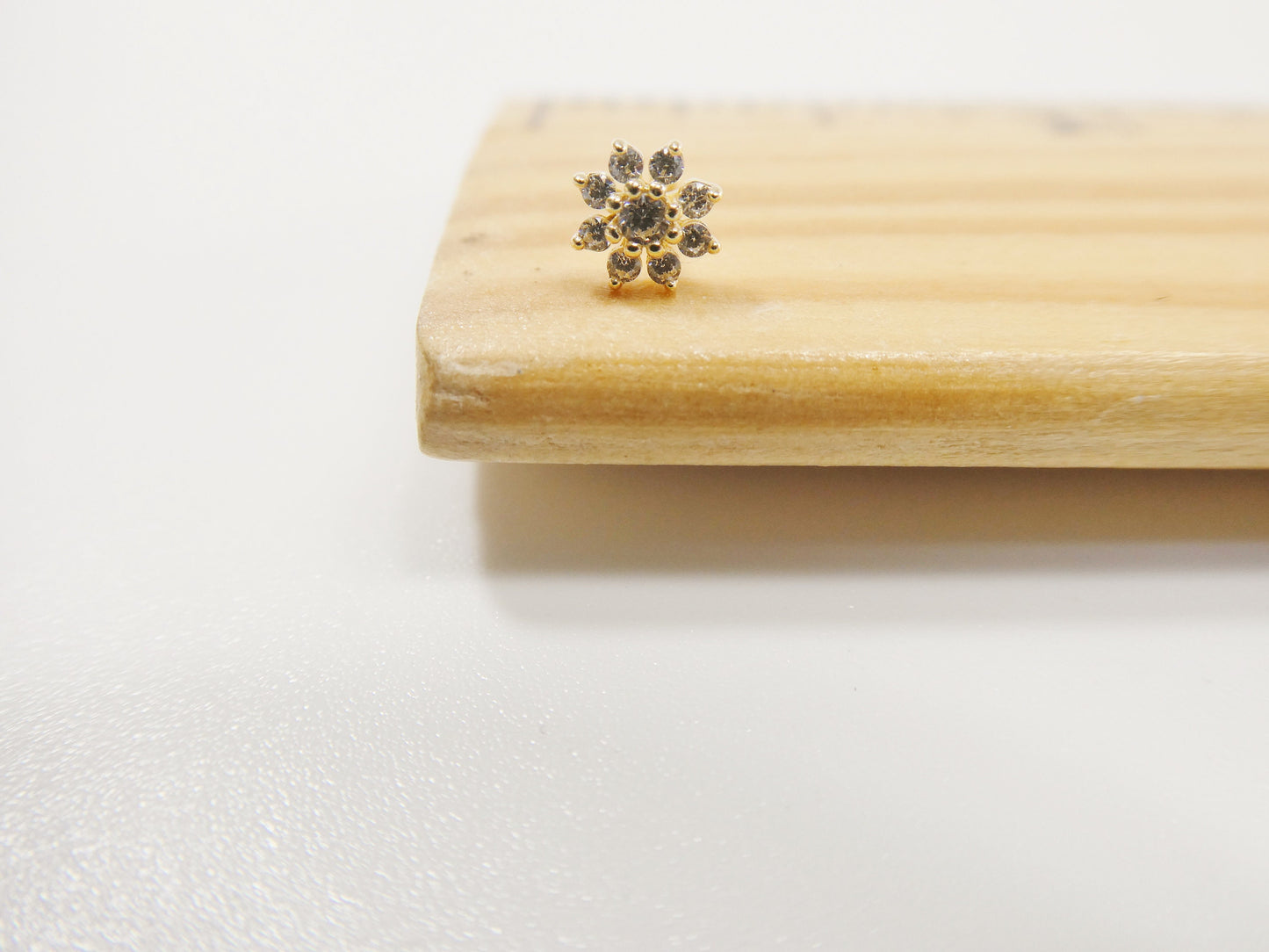 14k real solid yellow gold full stone setting flower stud nose ring