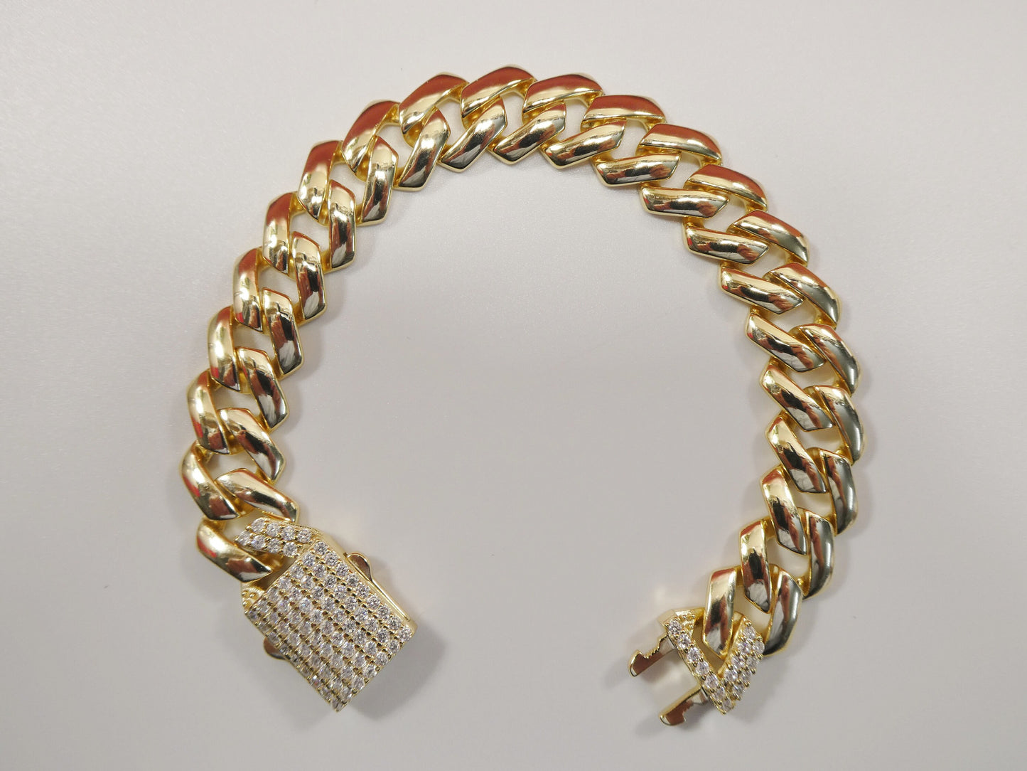 14MM real 925 sterling silver 14k yellow gold color Monaco bracelet