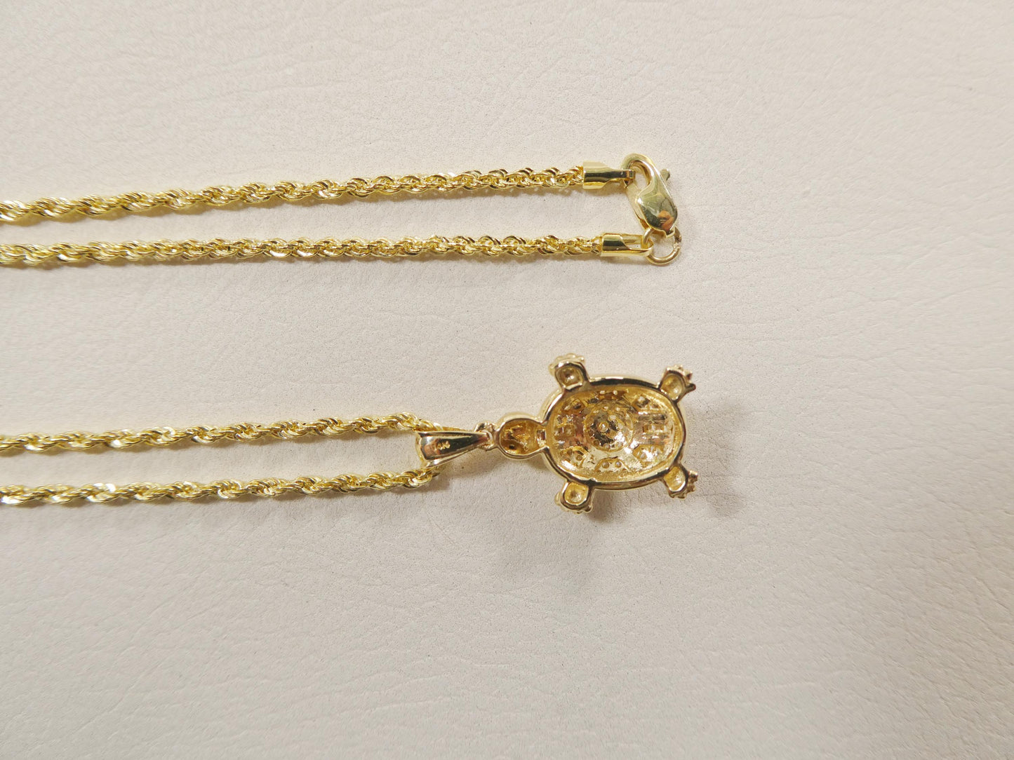 14k real solid yellow gold turtle pendent and rope necklace