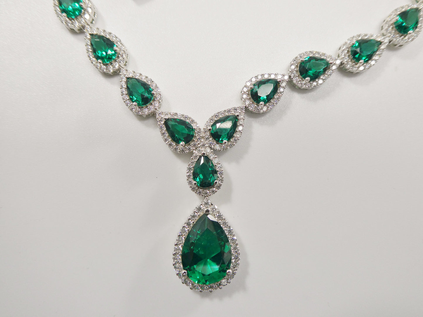 real 925 sterling silver teardrop emerald green women necklace