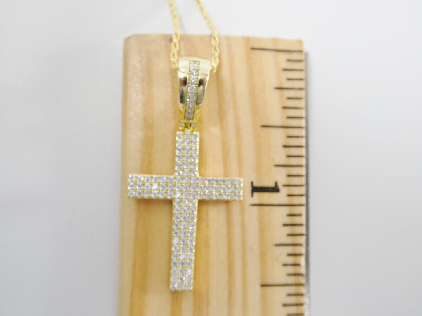 real 925 sterling silver 14k yellow / silver color 18 inch robe chain and cross pendent