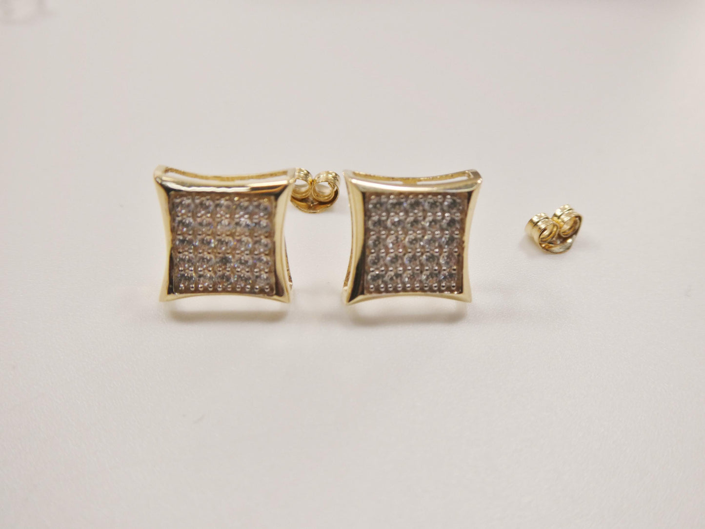 real 10k solid yellow gold square kite shape push post stud earring
