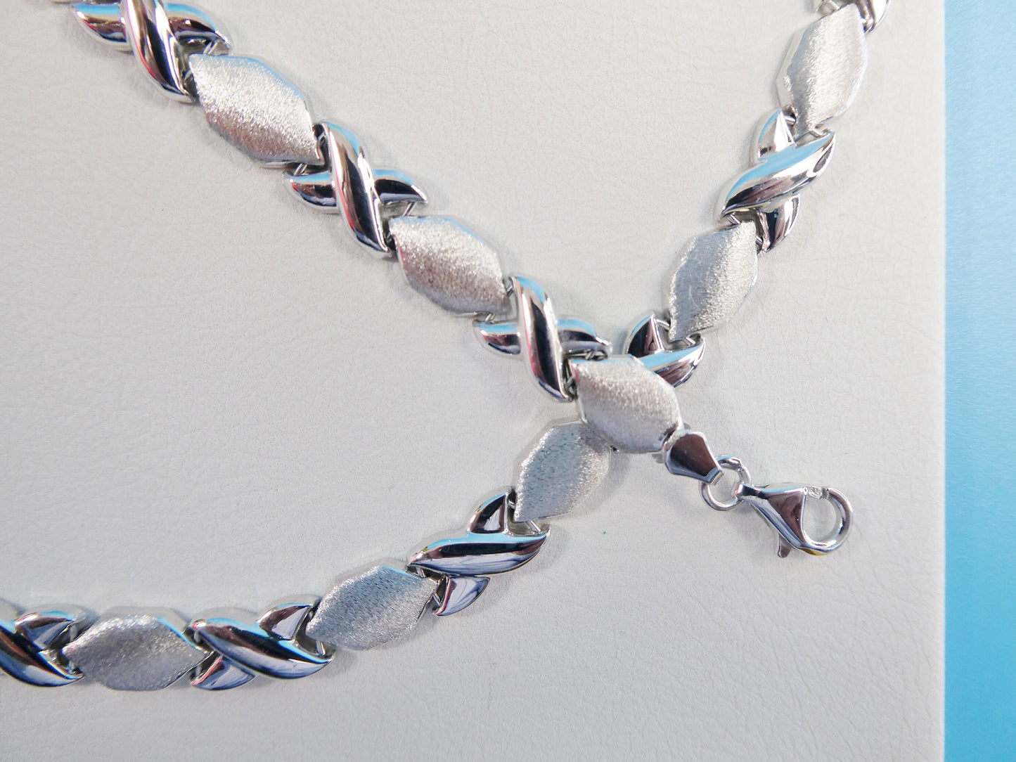 14k white gold color tone set necklace and bracelet xoxo satin finish over real 925 sterling silver