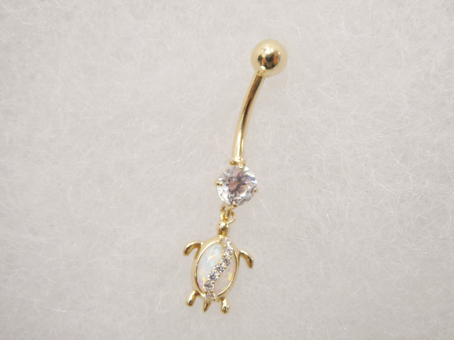 14k real solid yellow gold mother of pearl turtle belly button ring piercing
