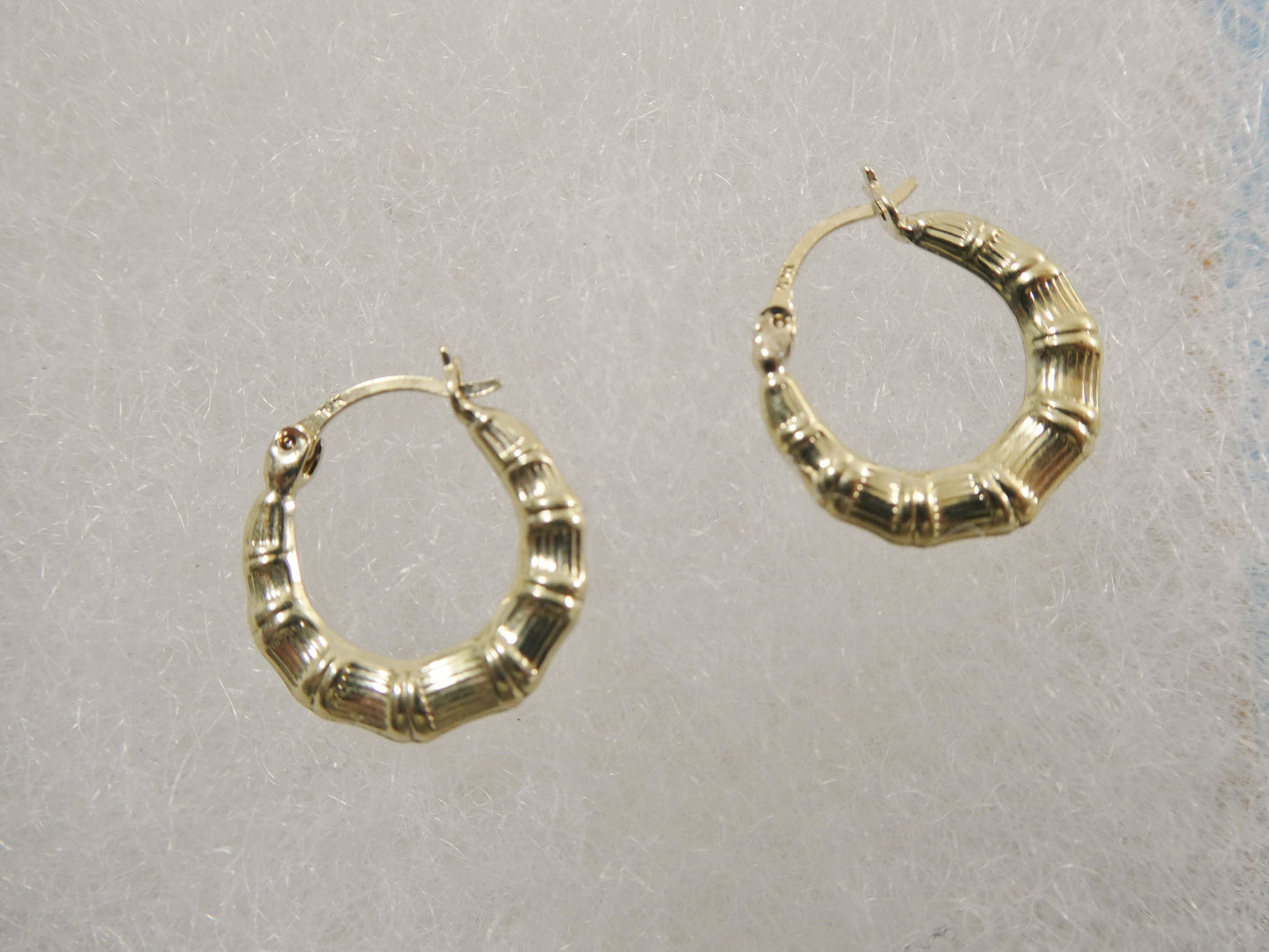 10k real solid yellow gold 14MM bamboo baby hoop earrings