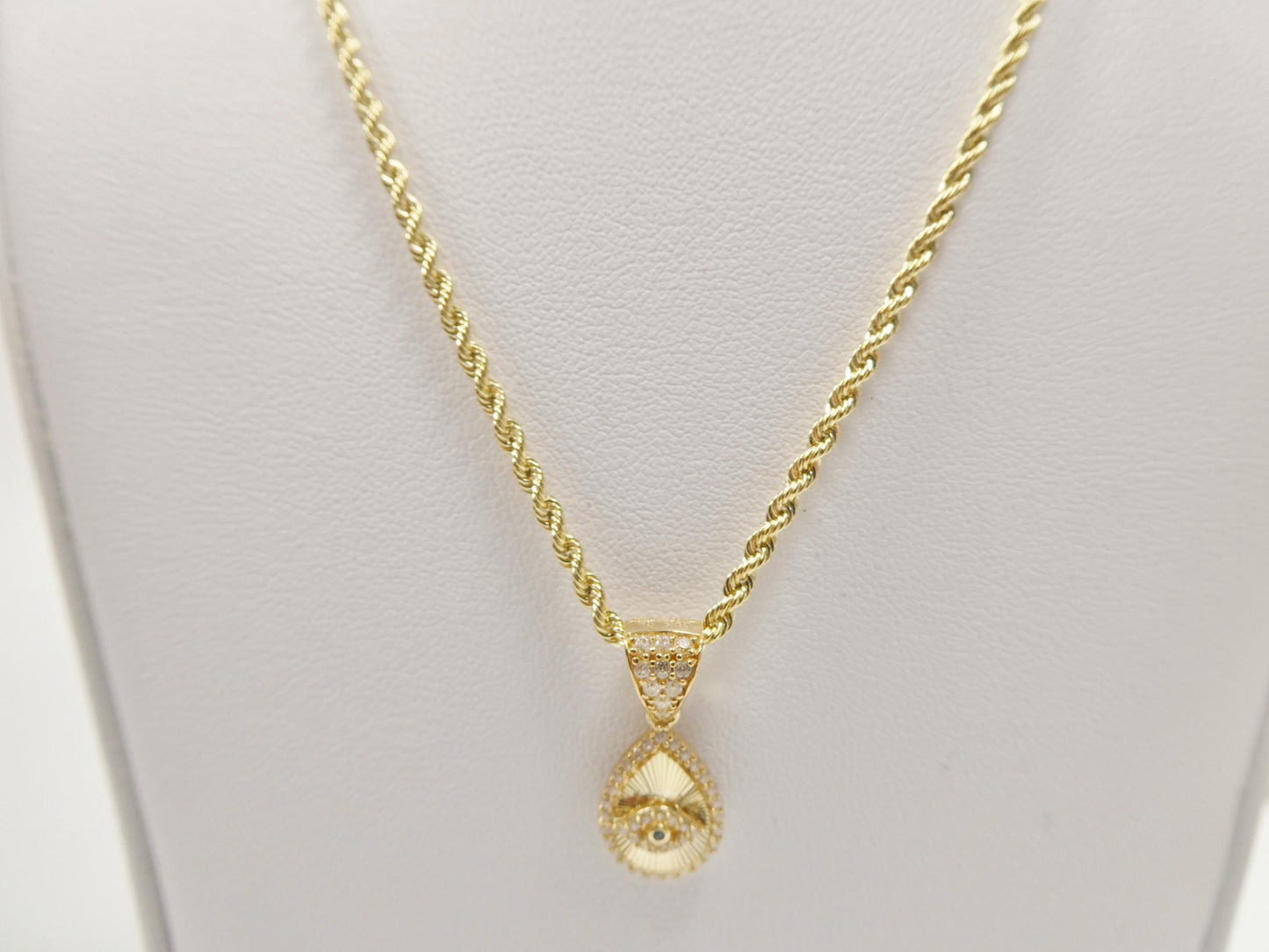 10k real solid yellow gold evil eye pendent and rope necklace